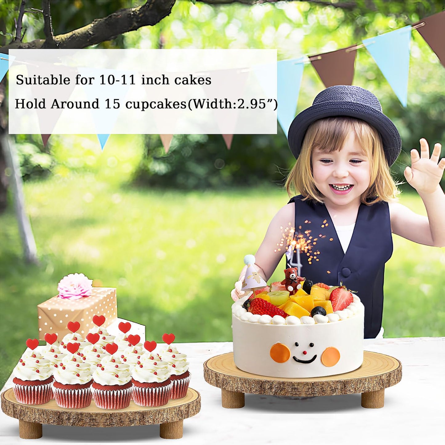KOUROU Cake Stand Natural Wood Cake Stand with Legs, 11.5-13 Inches Dessert Accessories Cake Rustic Stand，Central Decoration for Festival Party/Baby Party/Wedding/Birthday/Natural Simple Parties