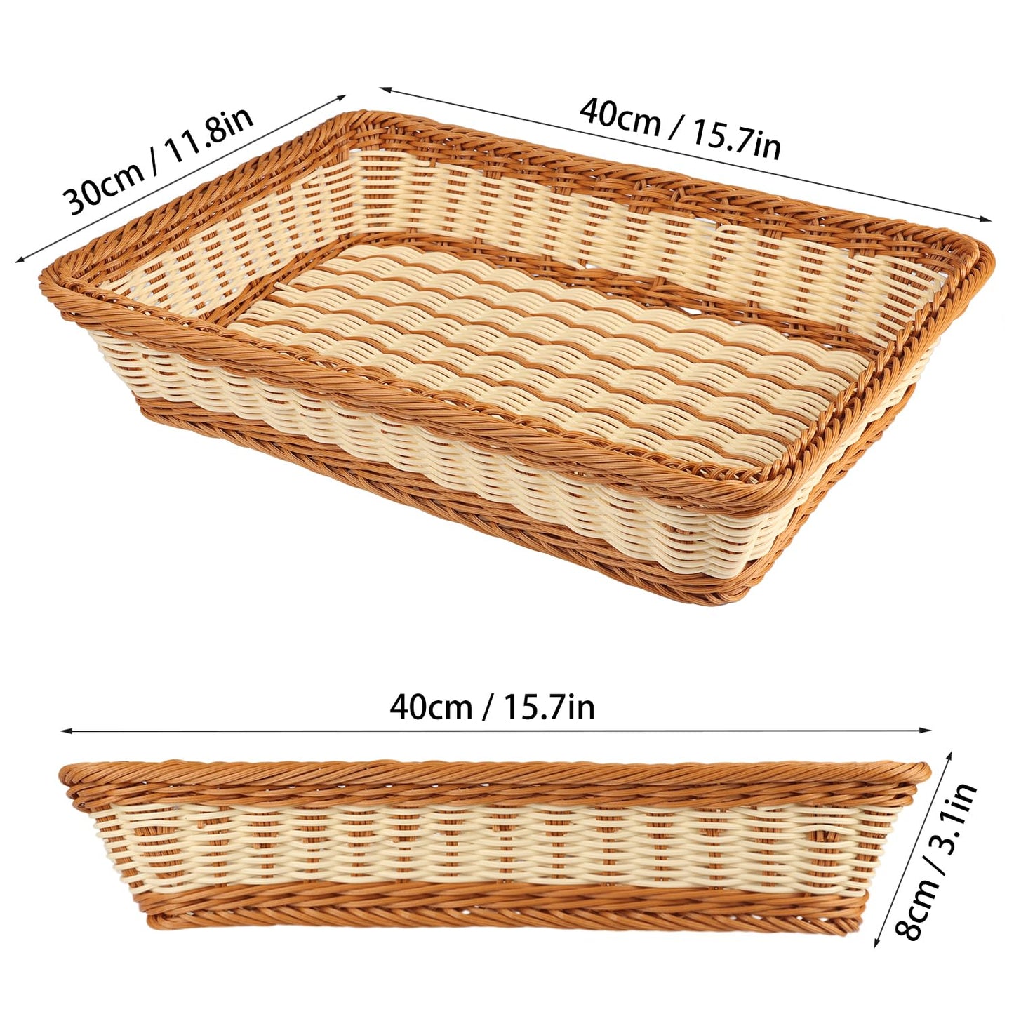 4 PCS 16x12 Inch Wicker Bread Basket, Woven Serving Basket, Tabletop Food Serving Basket for Restaurant, Bakery, Family Party, Hotel Serving, Fruits, Vegetables and Snacks(4 color)