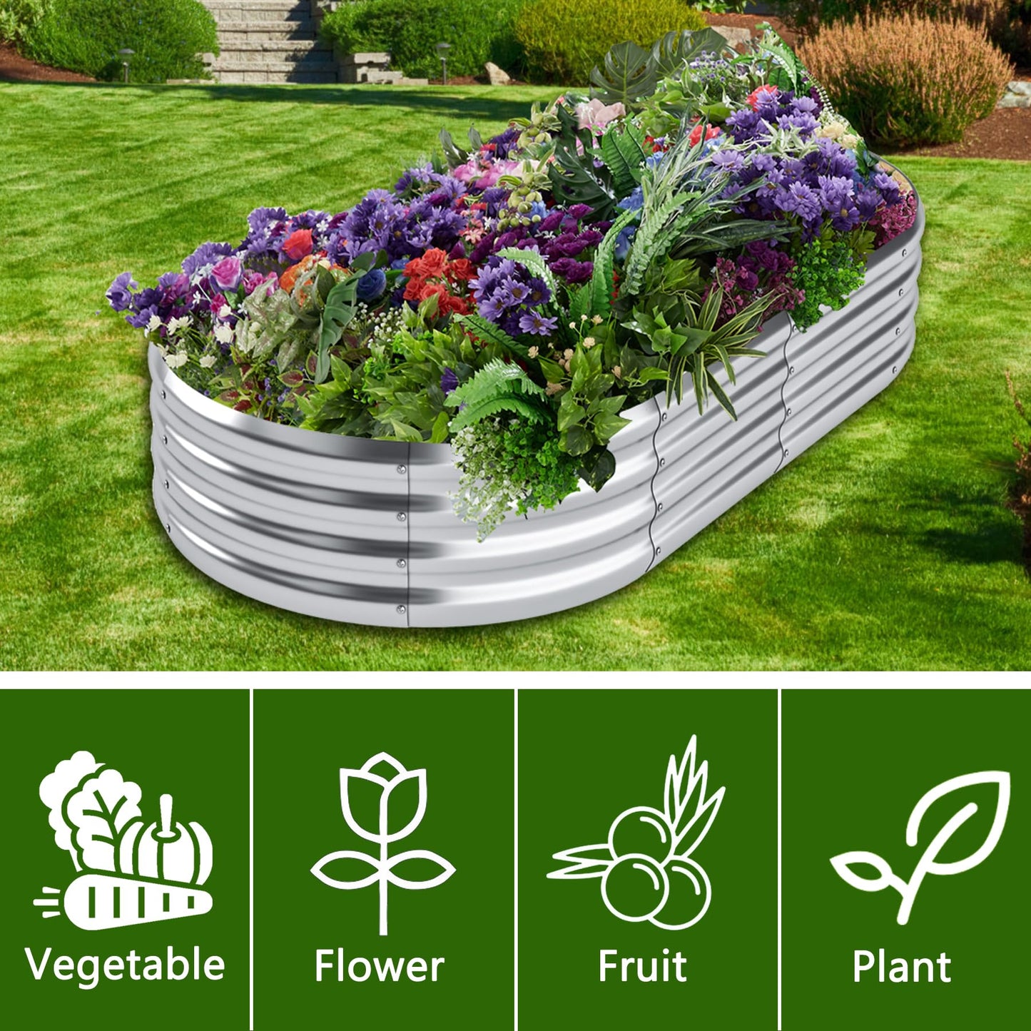 DERYONI Galvanized Raised Garden Bed Kit 2pack,Outdoor Planter Raised Beds 4x2x1ft for Vegetables,Fruits,Flowers,Galvanized Raised Garden Bed Boxes