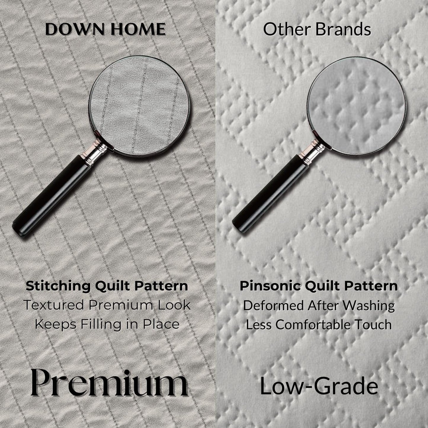 DOWN HOME Queen Quilt Bedding Set with Shams, Vintage Washed Soft Quilted Blanket Thin Comforter Lightweight Bedspread Coverlet Bed Cover, Brushed Microfiber Stripe Stitching, Light Gray, 86"x90"