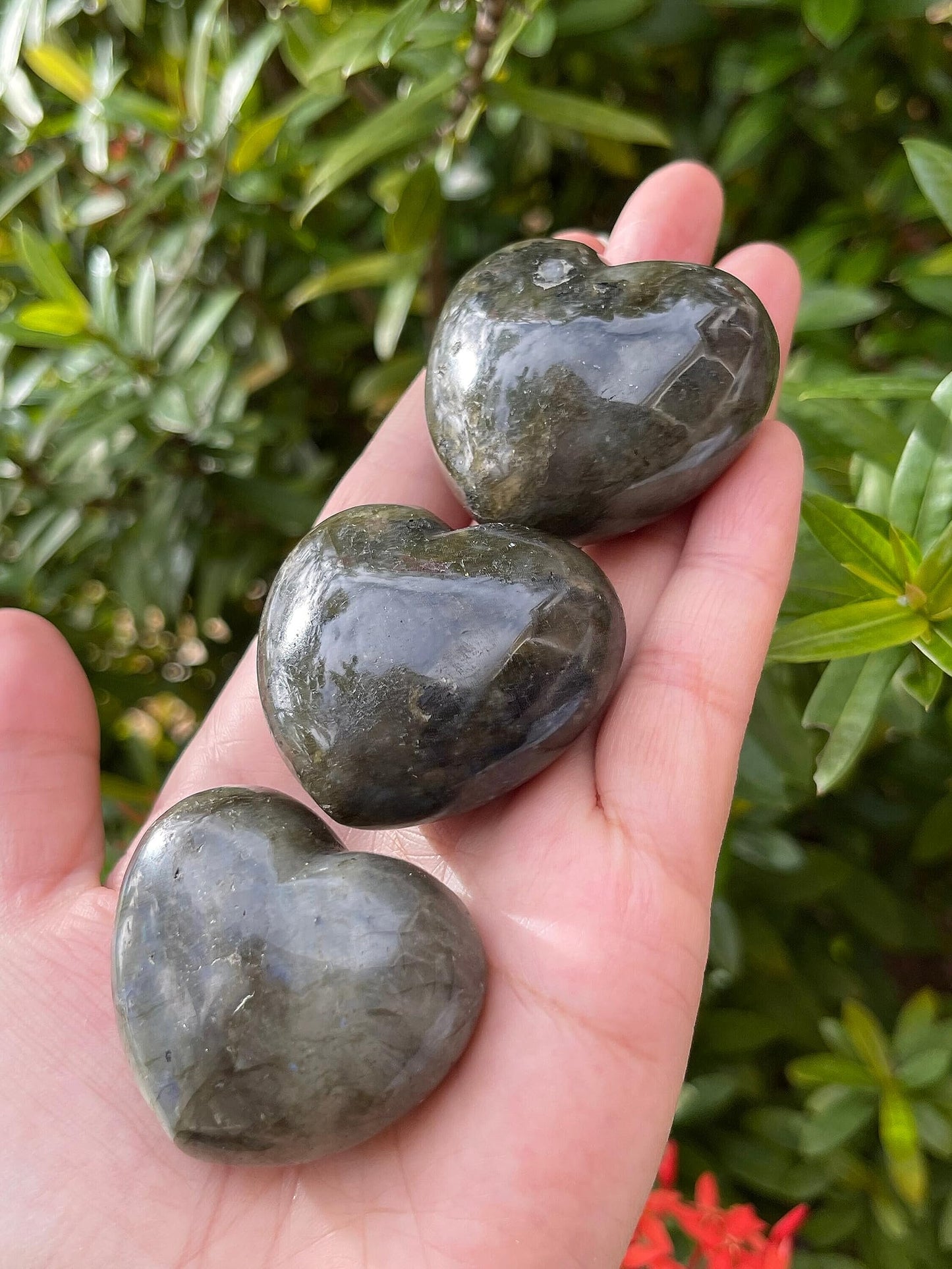 Labradorite Gemstone Hearts, Polished Labradorite Puffy Hearts, Labradorite Crystal Palm Stone, Labradorite Healing Crystal Hearts (1 Heart)