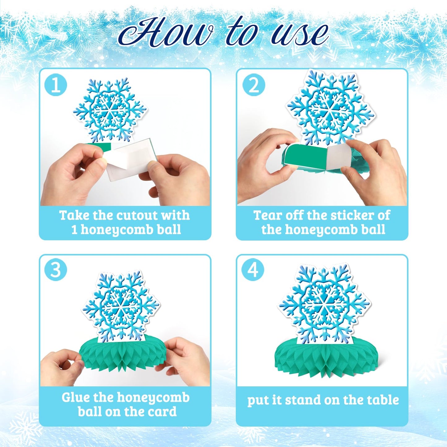 KSKSPE Winter Snow Theme Party Decorations, 9 PCS Honeycomb Centerpieces for Tables, 3D Winter Snow Theme Party Decor Supplies, Boys & Girls