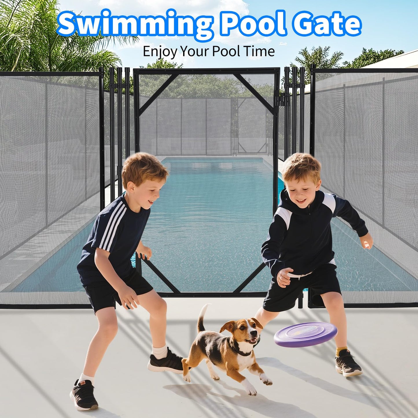 Pool Fence Gate, Modular Removable Safety Barrier with 320GSM Mesh, Connectable Panels for Any Pool Shape, Ideal for Inground, Above Ground Pools, Patios, Gardens, Black Modern Design