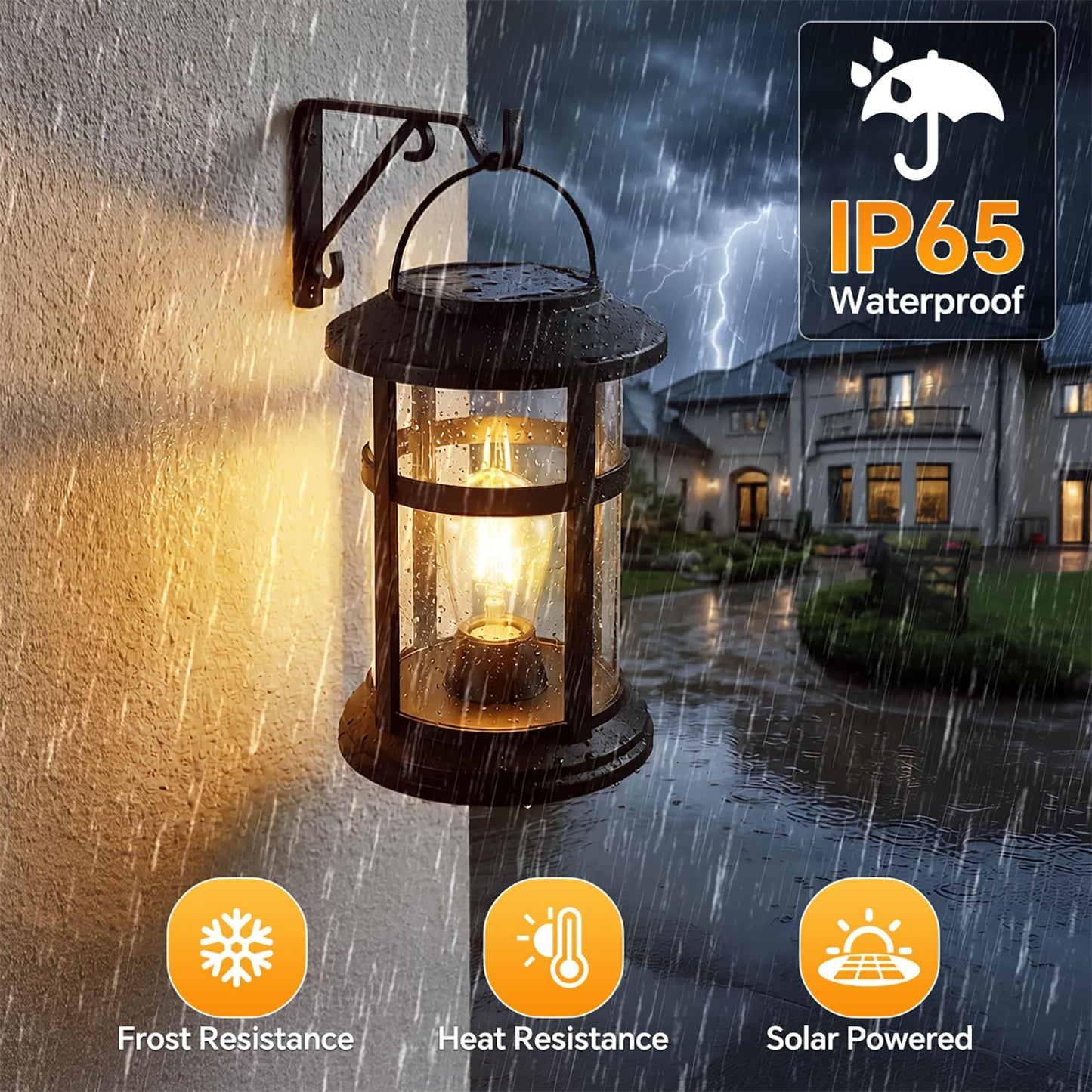 Solar Lanterns Outdoor Waterproof 2 Pack Hanging Solar Lights for Outside, 800mAh Bright LED Upgraded Solar Powered Lanterns Lighting for Yard Garden Porch Pathway Lawns Decor Unique Gifts