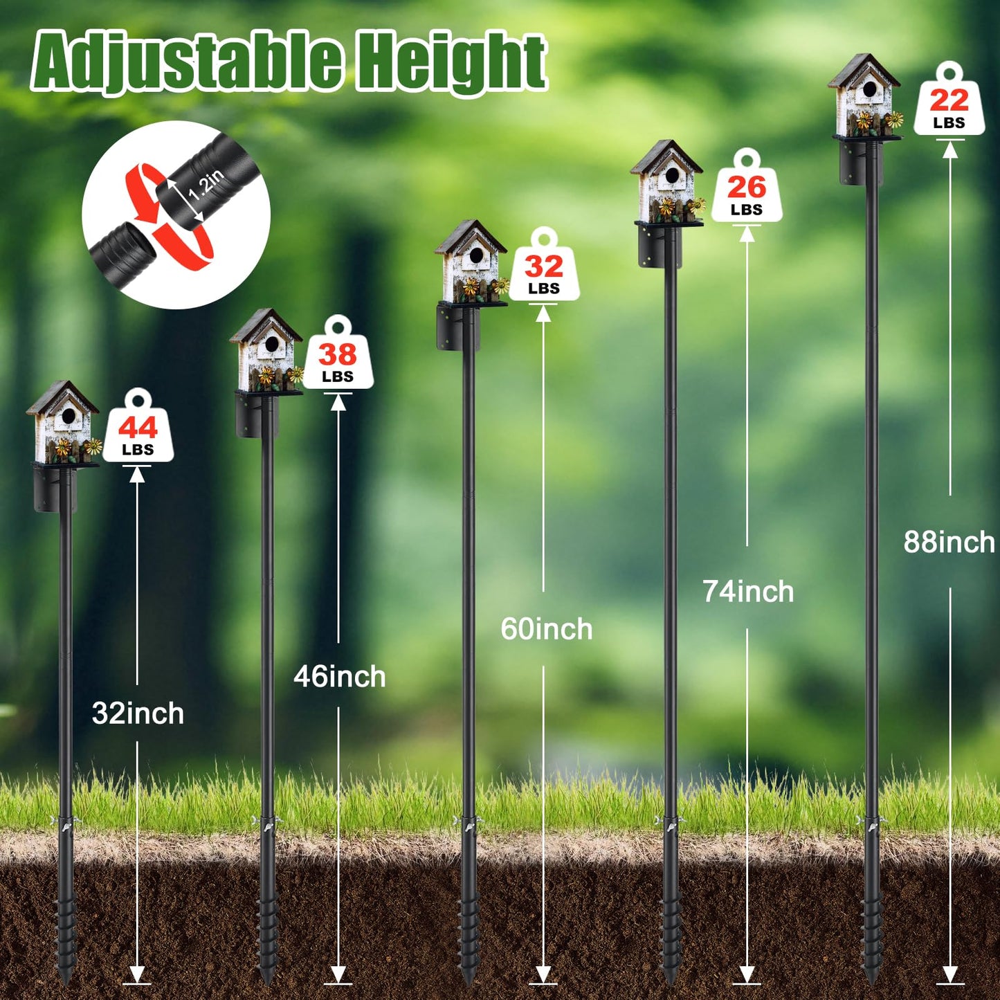 Bird House Poles for Outdoors, Heavy Duty 75 Inch Birdhouse Stand Stake 1 Inch Diameter Metal Bird Mounting Pole for Yard Garden
