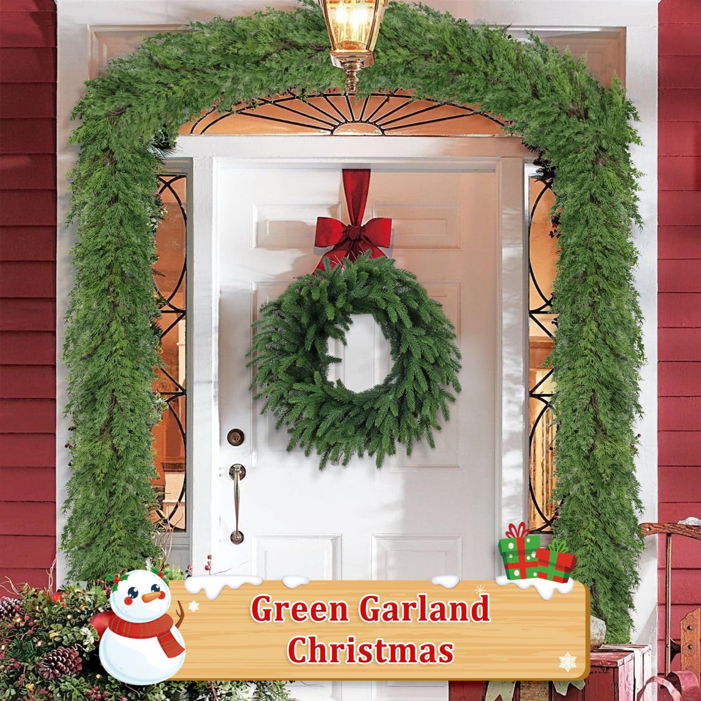 9Ft Christmas Garland for Staircase Railing Soft Bendable Real Touch Artificial Cedar Pine Green Xmas Mantle Garland for Fireplace Porch Table Home Room Yard Christmas Indoor Outdoor Decor(Cedar Pine)
