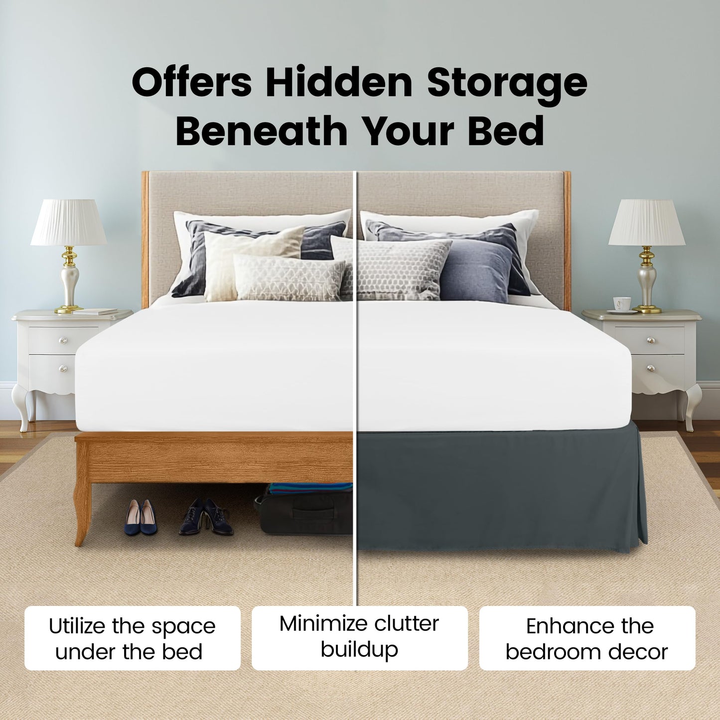 Utopia Bedding Queen Bed Skirt - Soft Quadruple Pleated Ruffle - Easy Fit with 16 Inch Tailored Drop - Hotel Quality, Shrinkage and Fade Resistant (Queen, Grey)