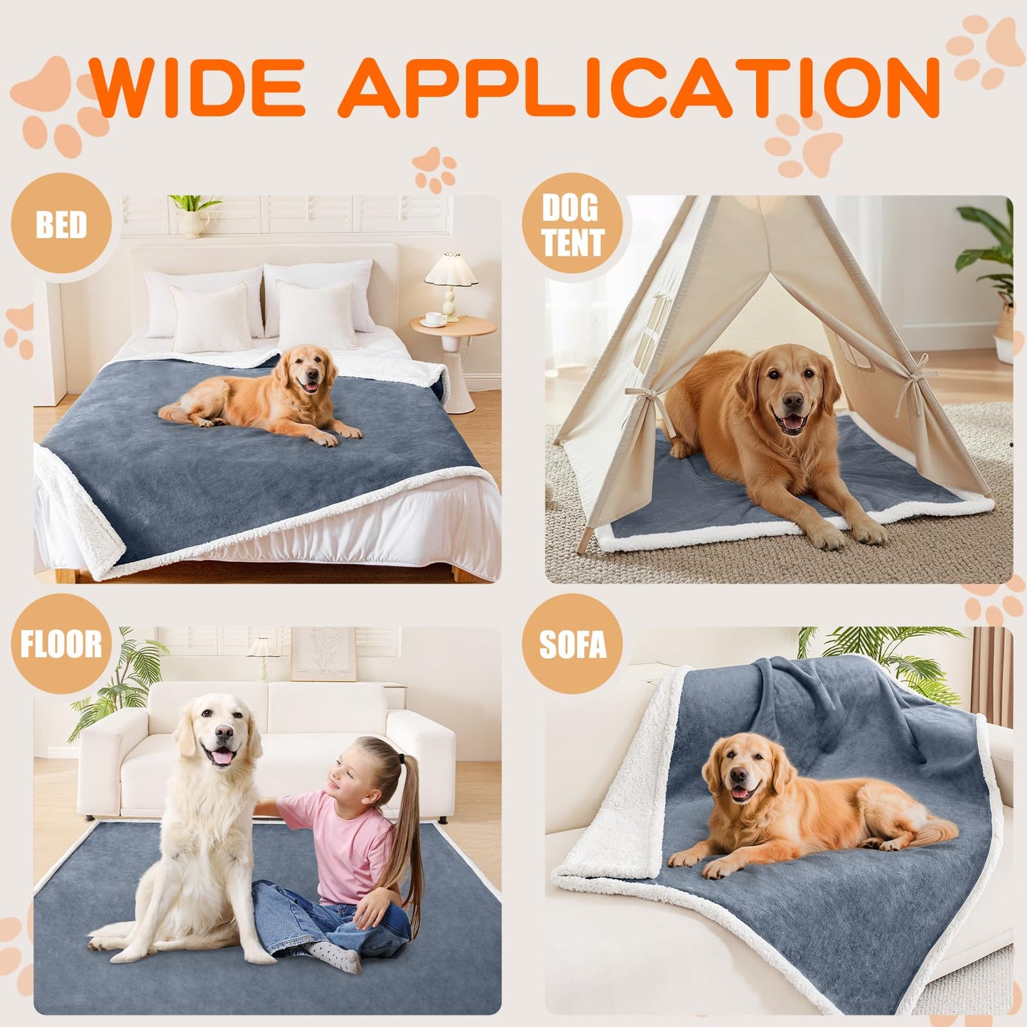 Smiry Waterproof Blanket Throw for Large Dogs, Soft Reversible Dog Blanket for Sofa Couch Bed, Washable Leakproof Sherpa Fleece Furniture Couch Protector(50"x60", Grey/White)