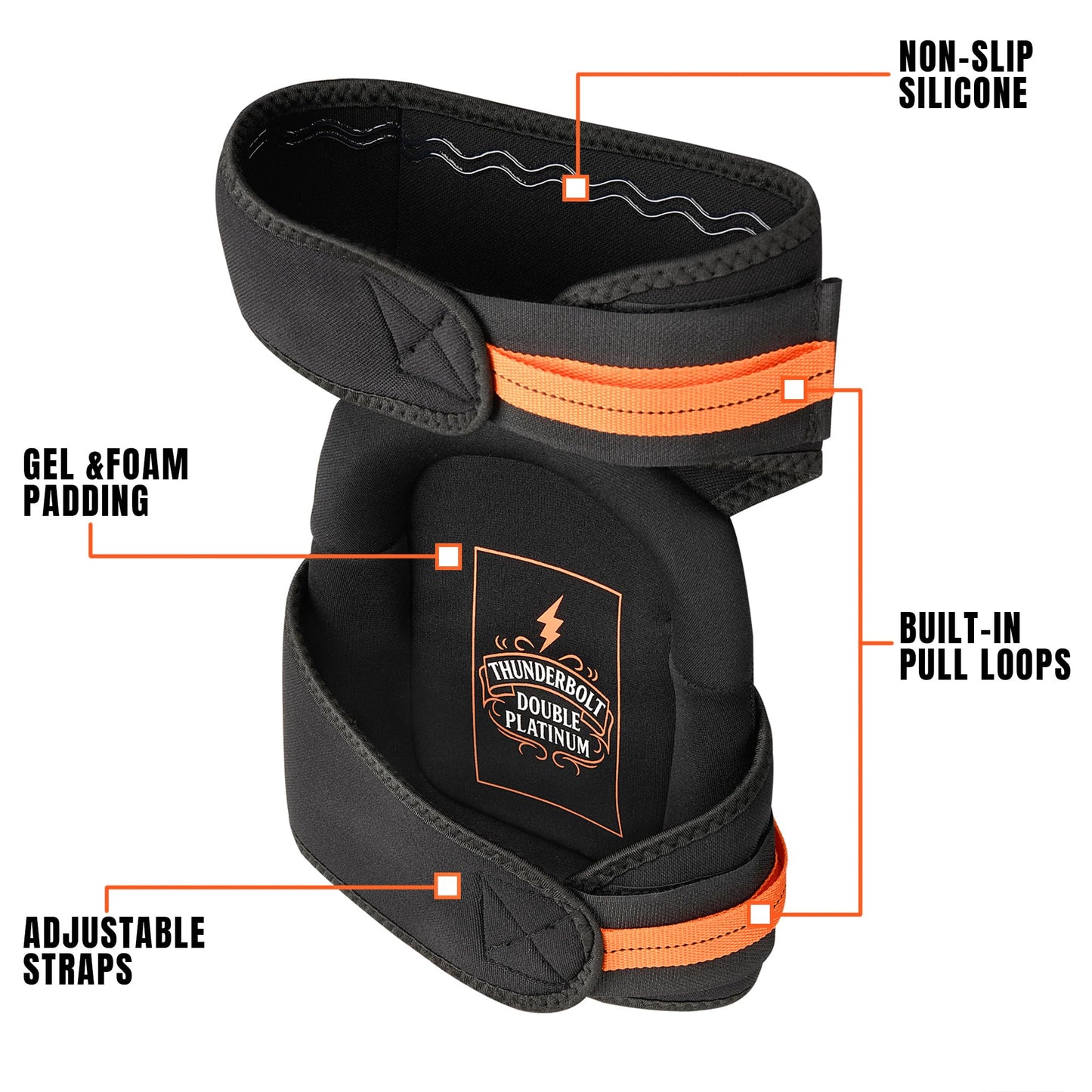 Thunderbolt Knee Pads for Men Construction Knee Pads for Work for Men and Women with Double Gel for Gardening Flooring Roofing Heavy Duty with Extra Thick Foam and Strong Adjustable Non-Slip Straps