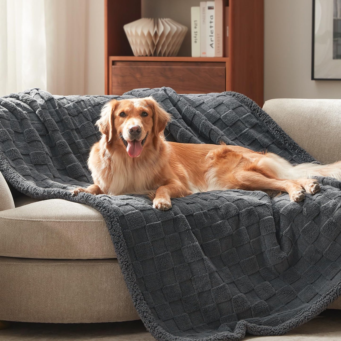 GASUR Waterproof Dog Blankets for Large Dogs, Dog Blanket for Couch Bed, Fleece Pet Blanket for Furniture Sofa Protector, Soft Pet Throw Blankets for Crate Car Outdoor, Washable, 50"x60",Grey