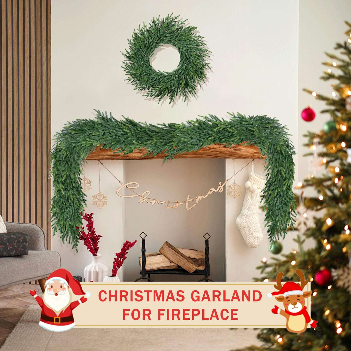 Christmas Cedar Garland for Staircase Real Touch Droopy Bendable Lifelike Faux Xmas Garlands for Decoration Christmas Green Pine Mantle Garland Thanksgiving Table Decorations Outdoor Indoor 72"