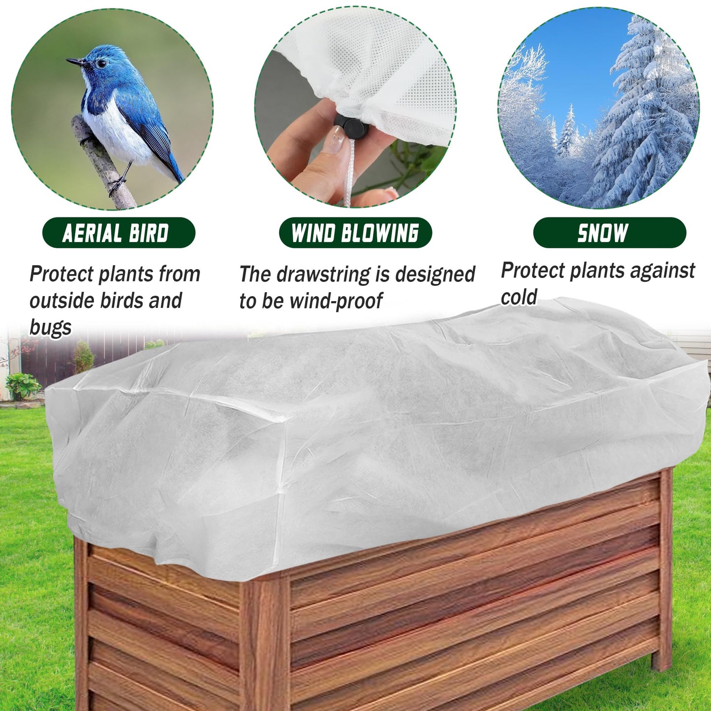 FULEIYA Rectangular Plant Cover Frost Big Size for 4×3×1FT Non Woven Fabric Garden Bed Cover with Zip Drawstring for Winter Cover Protection，Raised Beds Protect Plant Vegetable from Winter Frost
