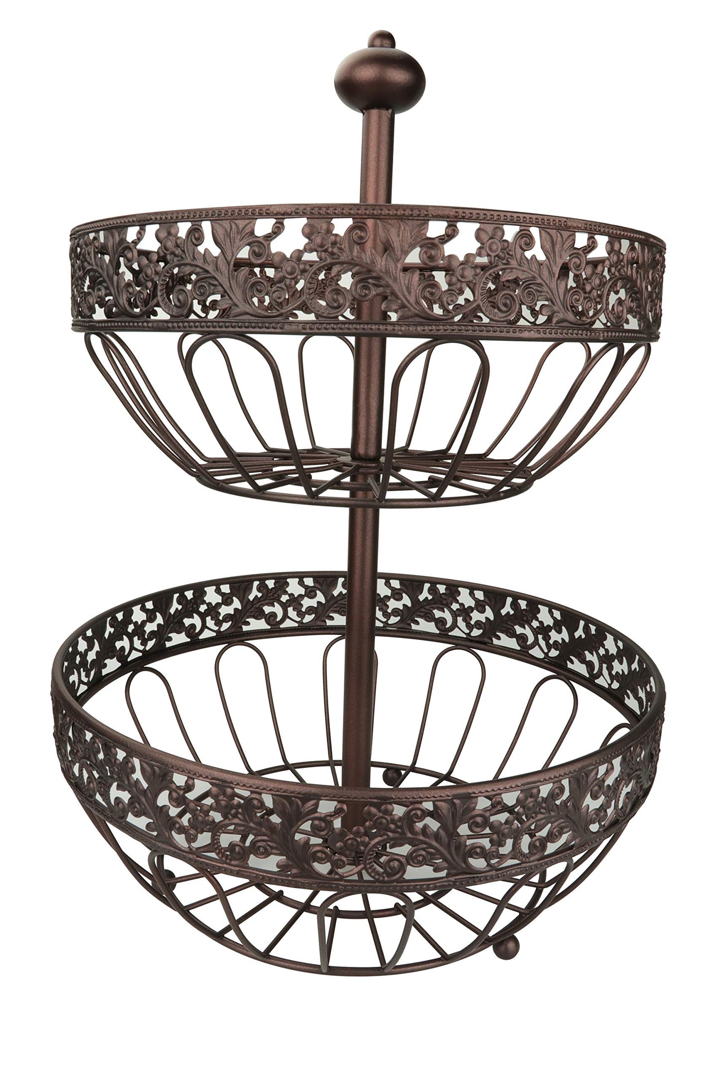 ROSYLINE 2 tier fruit basket, fruit bowl, multi-purpose kitchen and living room storage fruit and vegetable basket (Bronze gold)