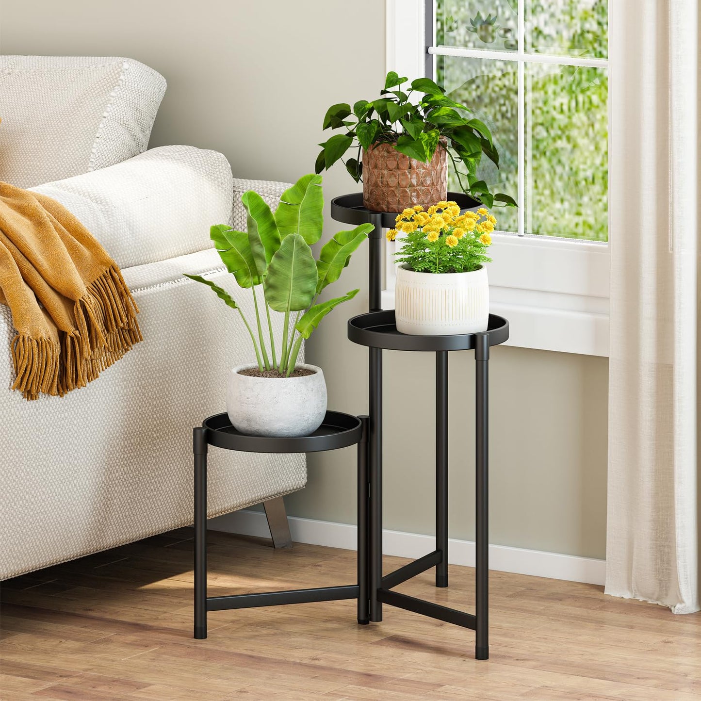 Atpddpey Plant Stand indoor outdoor-3 Tier black Tall Metal Flower Pot Holder 9in Wide Potted Display Rack - Heavy Duty Corner Plant Shelf for Patio Garden Balcony Living Bedroom Room