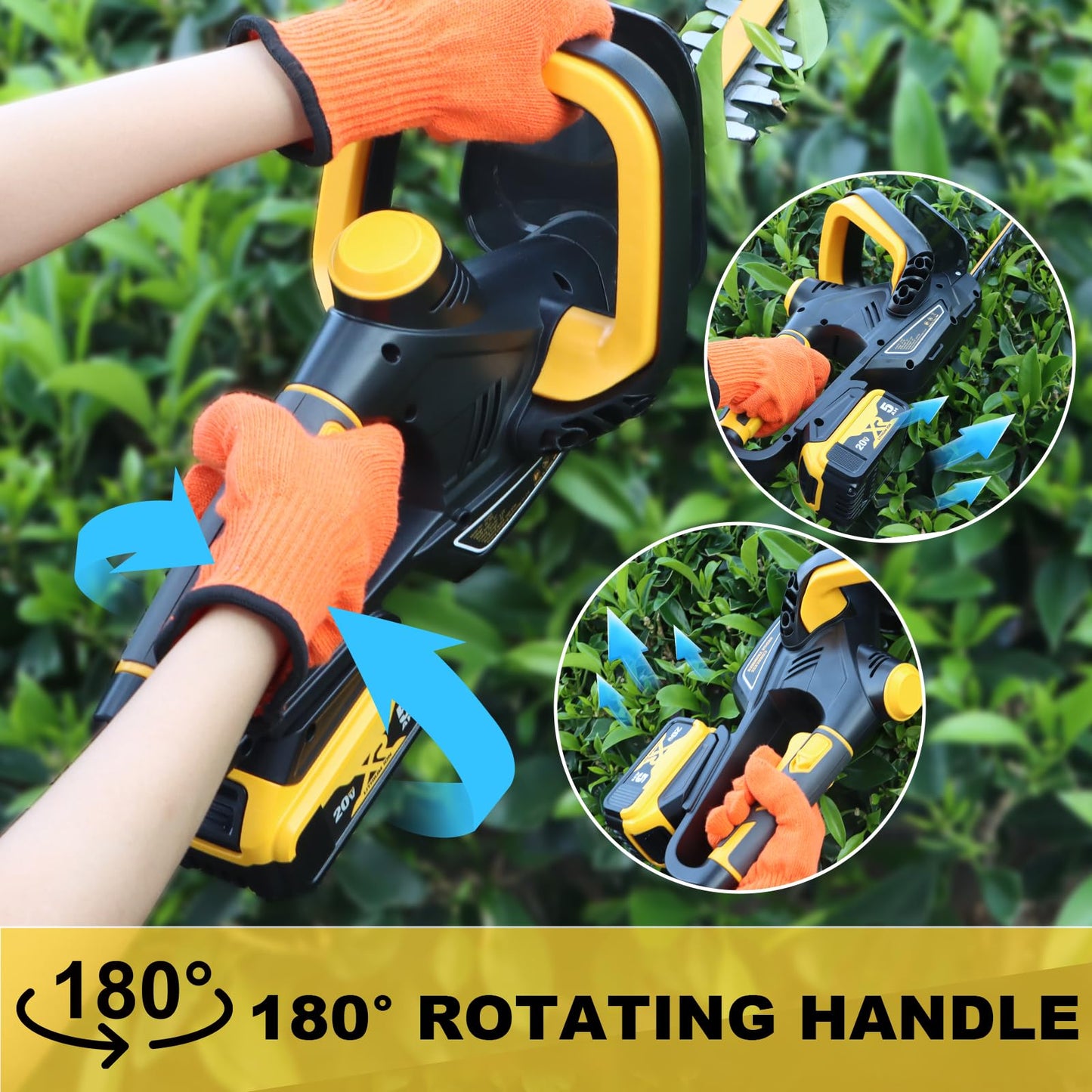 22-Inch Cordless Hedge Trimmer (No Battery), Compatible with DeWalt 20V Battery, 180° Rotating Handle, 0.63" Cutting Capacity, 4.4 lbs Lightweight Bush Clipper with Battery Protection