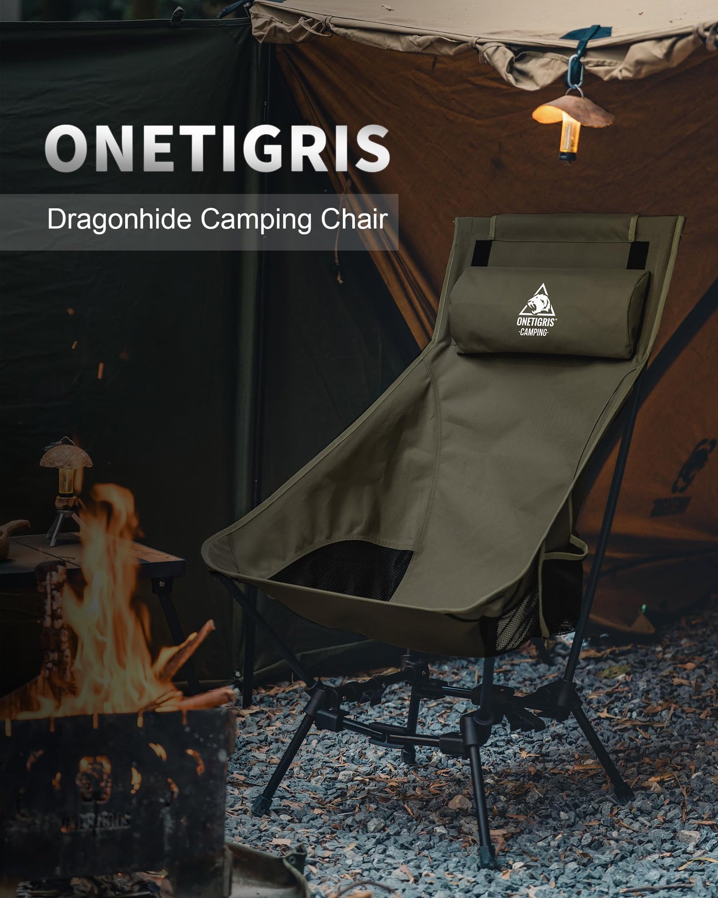 ONETIGRIS Dragonhide Oversized Camping Chair with Pillow Design, Comfortable Widened Seat Folding, 275 lbs Capacity