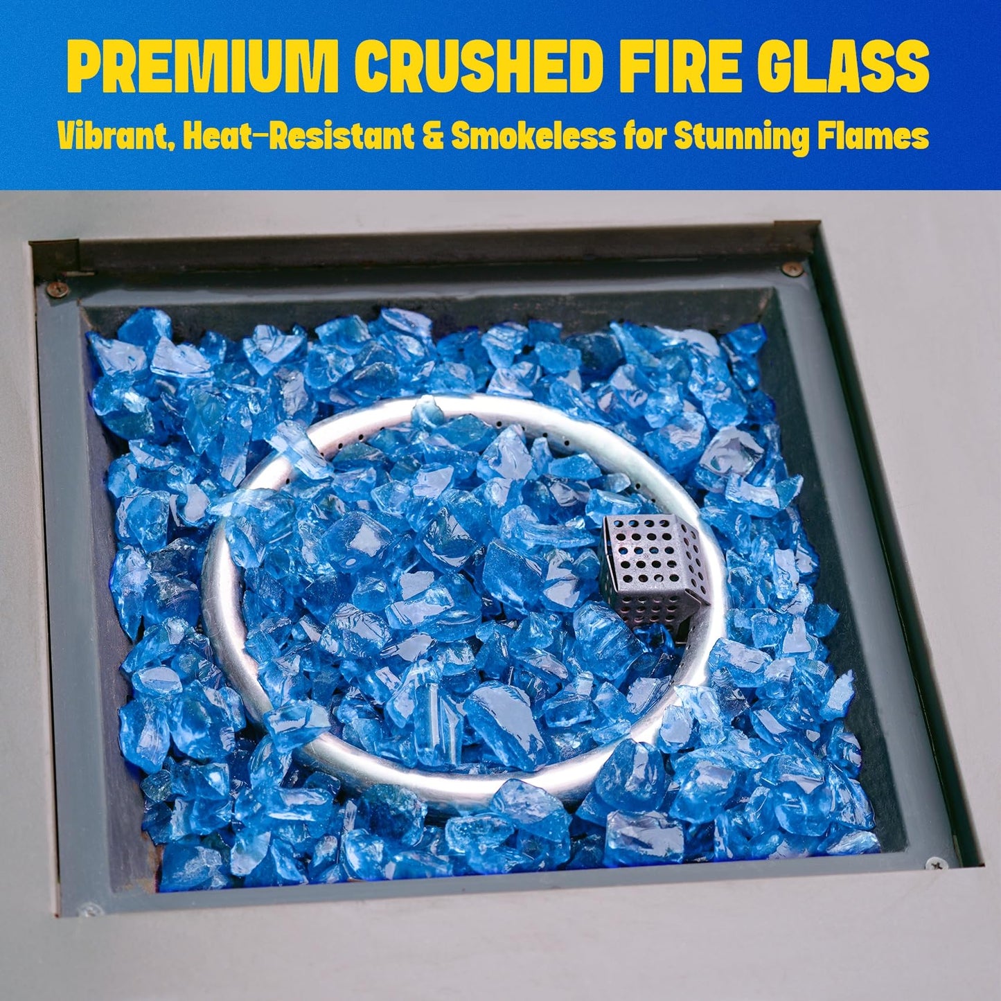 Mr. Fireglass Crushed Fire Glass for Natural or Propane Fire Pit, 10 Pounds Decorative Recycled Fireplace Glass Rocks for Fire Pit Fireplace and Landscaping, High Luster Turquoise