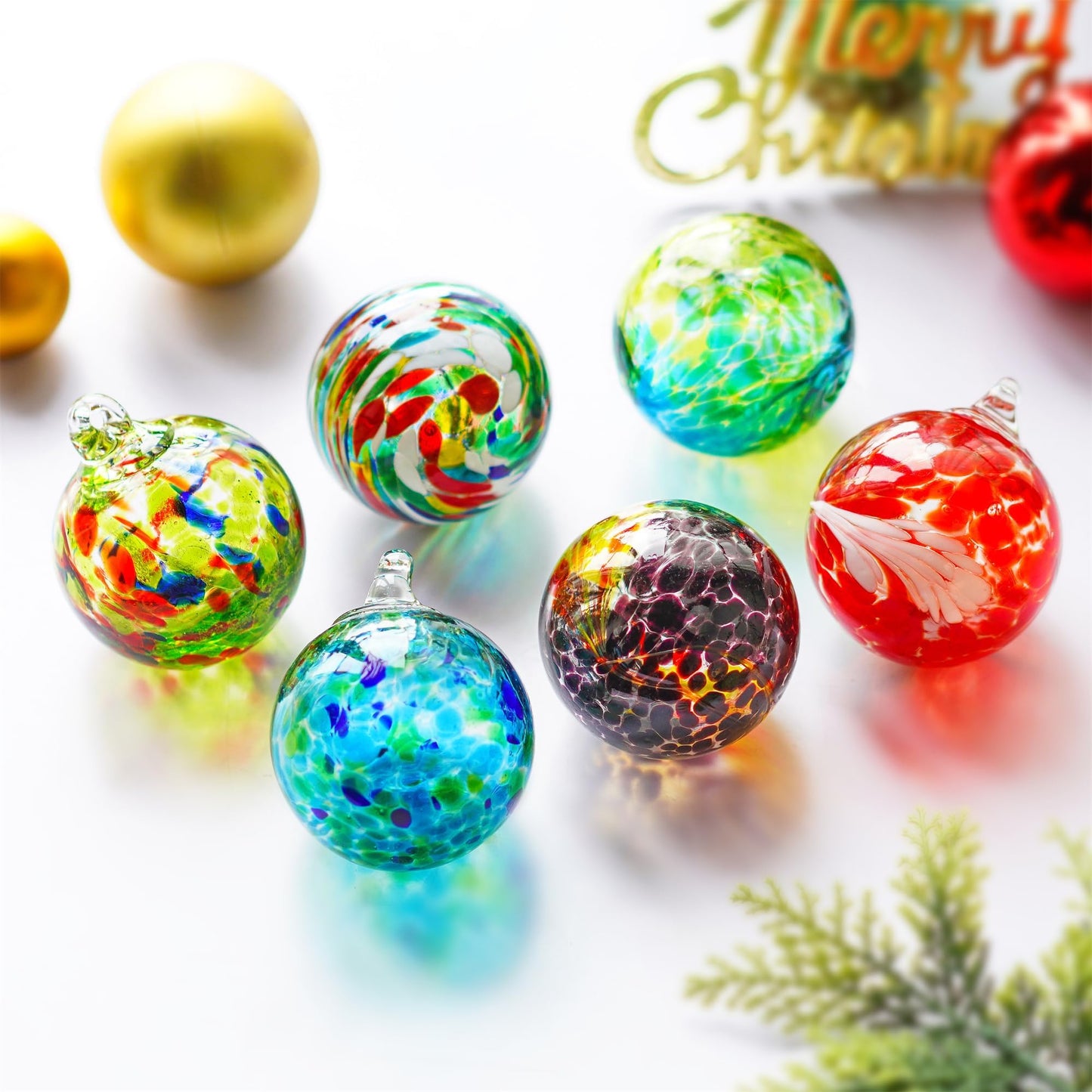 6pcs Hand-Blown Glass Ornaments Balls Hanging Glass Balls Witches Ball Gazing Ball for Home Window Outdoor Garden Patio Xmas Tree Décor
