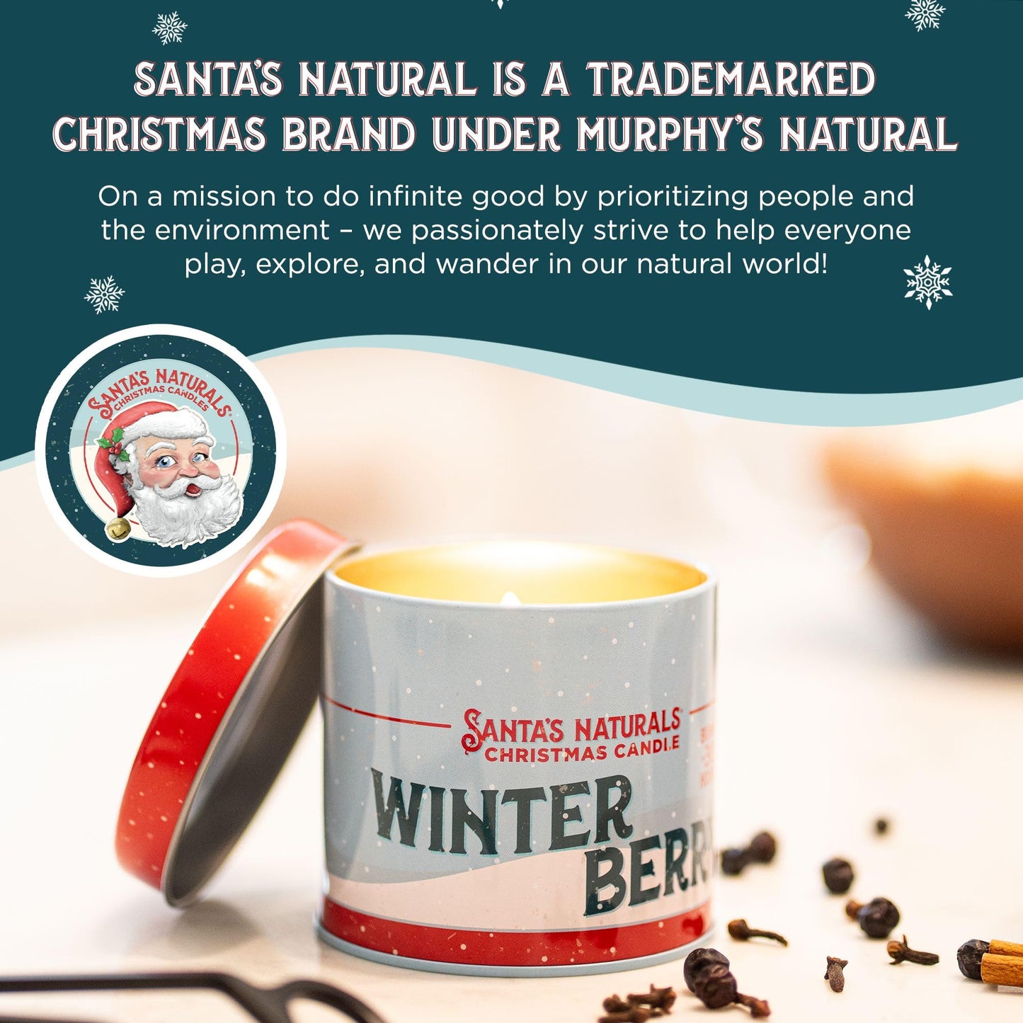 Santa's Naturals Winter Berry Christmas Candles for Holidays & Gifts, Cinnamon & Spice Scent, Soy & Beeswax Blend, 30+Hour Burn, 9 oz, 2-Pack