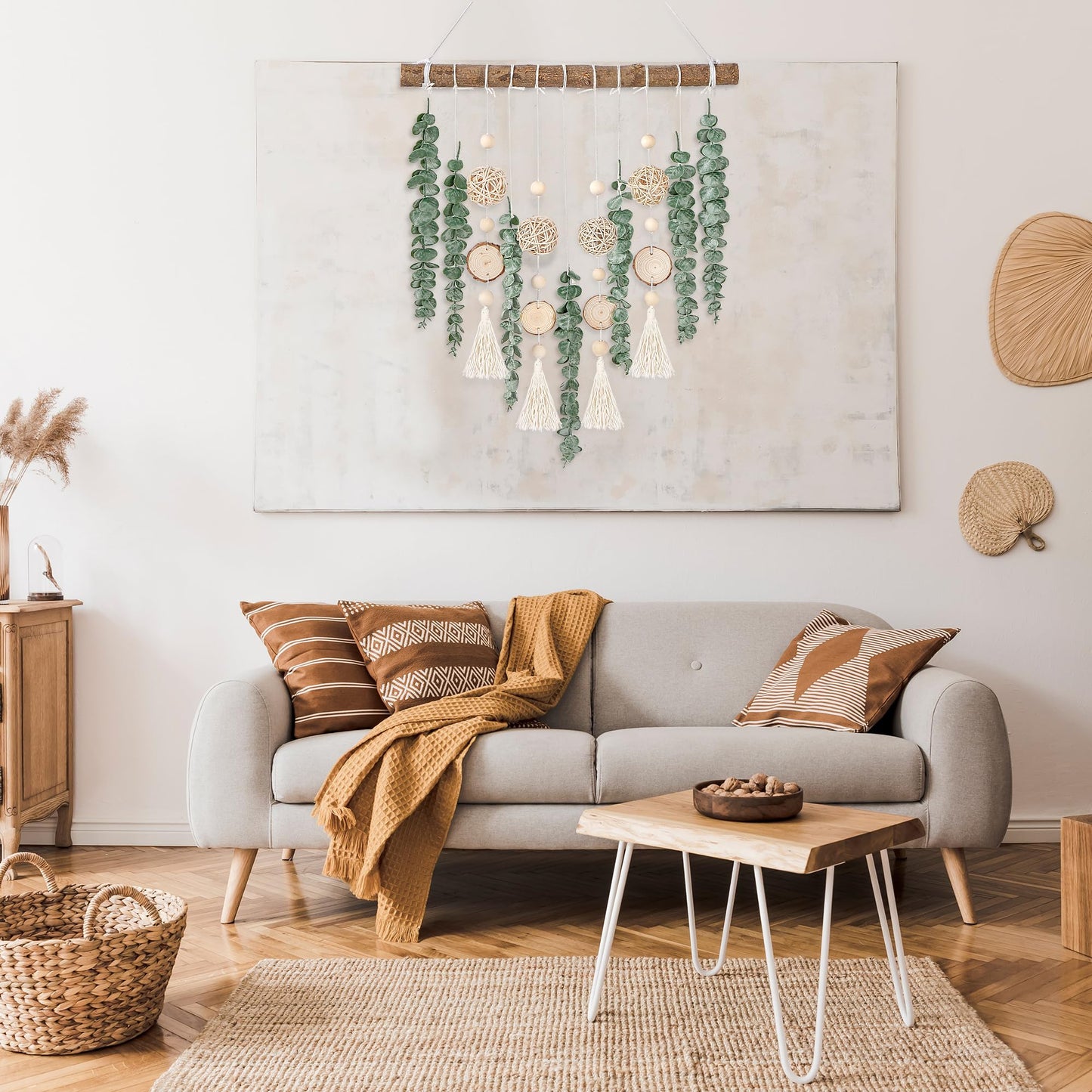 Sggvecsy 21’’ Eucalyptus Wall Hanging Decor Artificial Eucalyptus Plant Fake Greenery Leaves Boho Wall Decor with Wooden Stick for Bathroom Bedroom Kitchen Rustic Farmhouse Home Living Room Decoration
