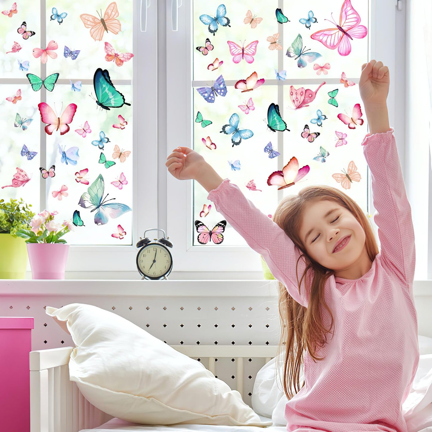 128 Stickers/6 Pieces Wall Decals for Girls Bedroom,Glow in the Dark Stickers,Butterfly Wall Decals - Blue & Pink Glowing Decor for Bedroom, Party Decor, Kids Room,Living Room(Detachable)