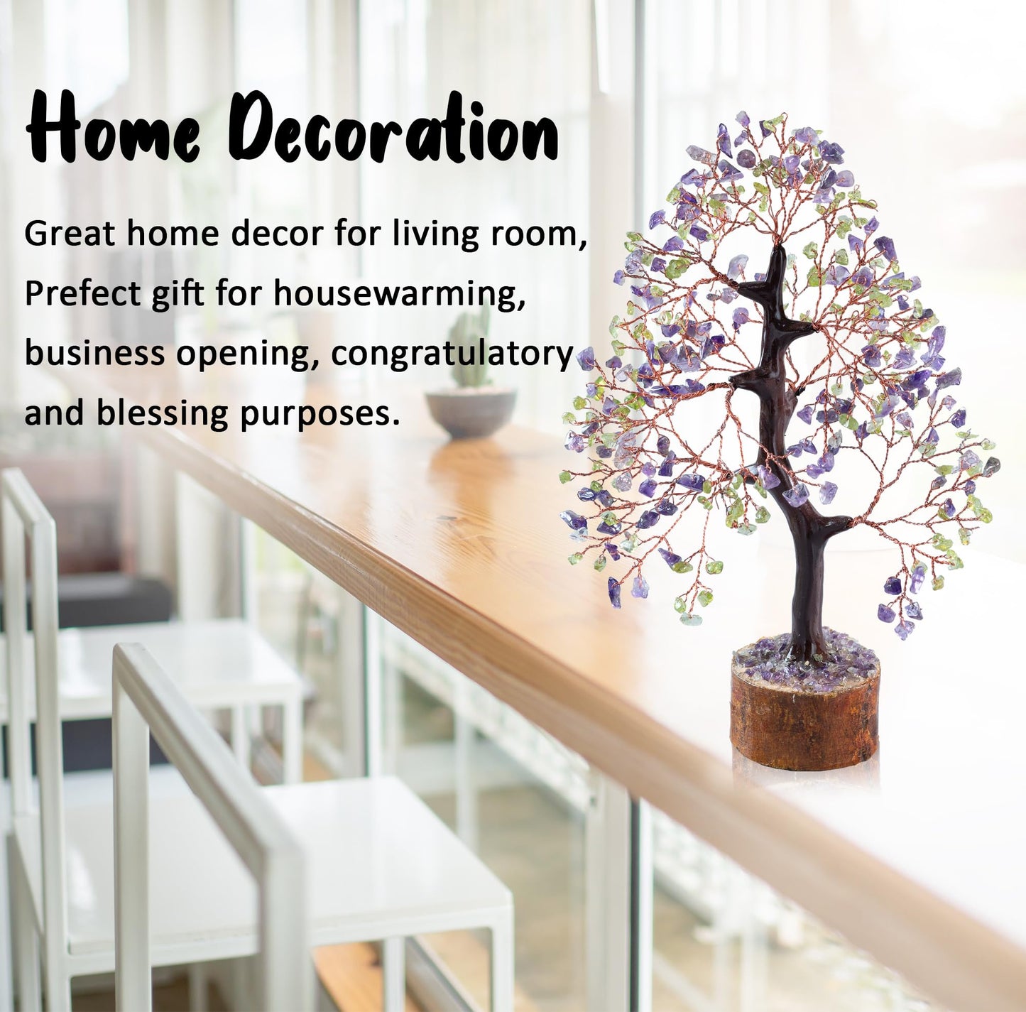 Crocon® Amethyst & Peridot Crystals Tree Home Decor, Birthday Gifts for Women, Sister Gemstone Gift for Her Money Tree Crystals and Healing Stones House Warming Gift, Spiritual Decor Present