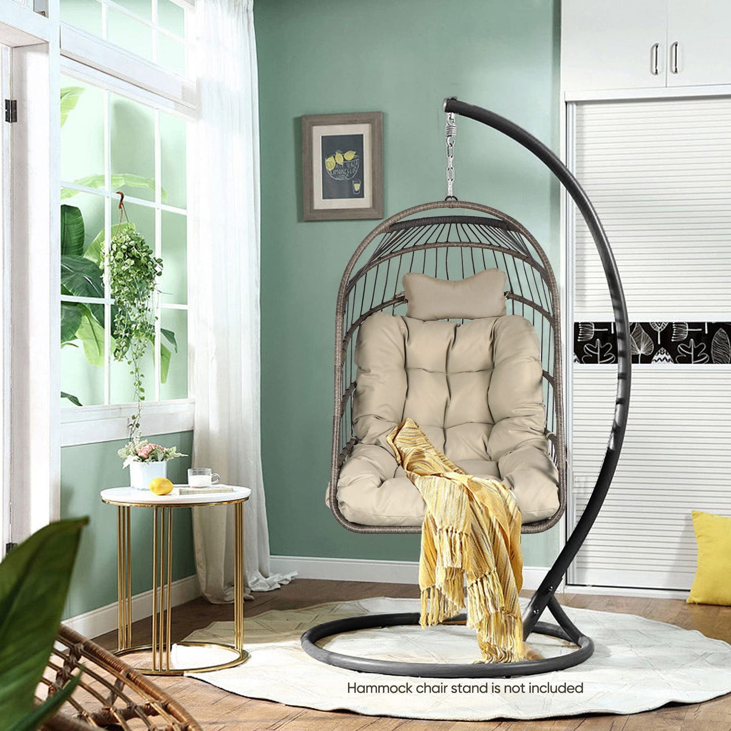 Chihee Egg Chair Foldable Wicker Rattan Hanging Swing Chair Indoor Outdoor Patio Wicker Chair Hammock Chairs with Stainless Steel Hanging Kit Chain Link UV Resistant Cushion Bedroom Balcony