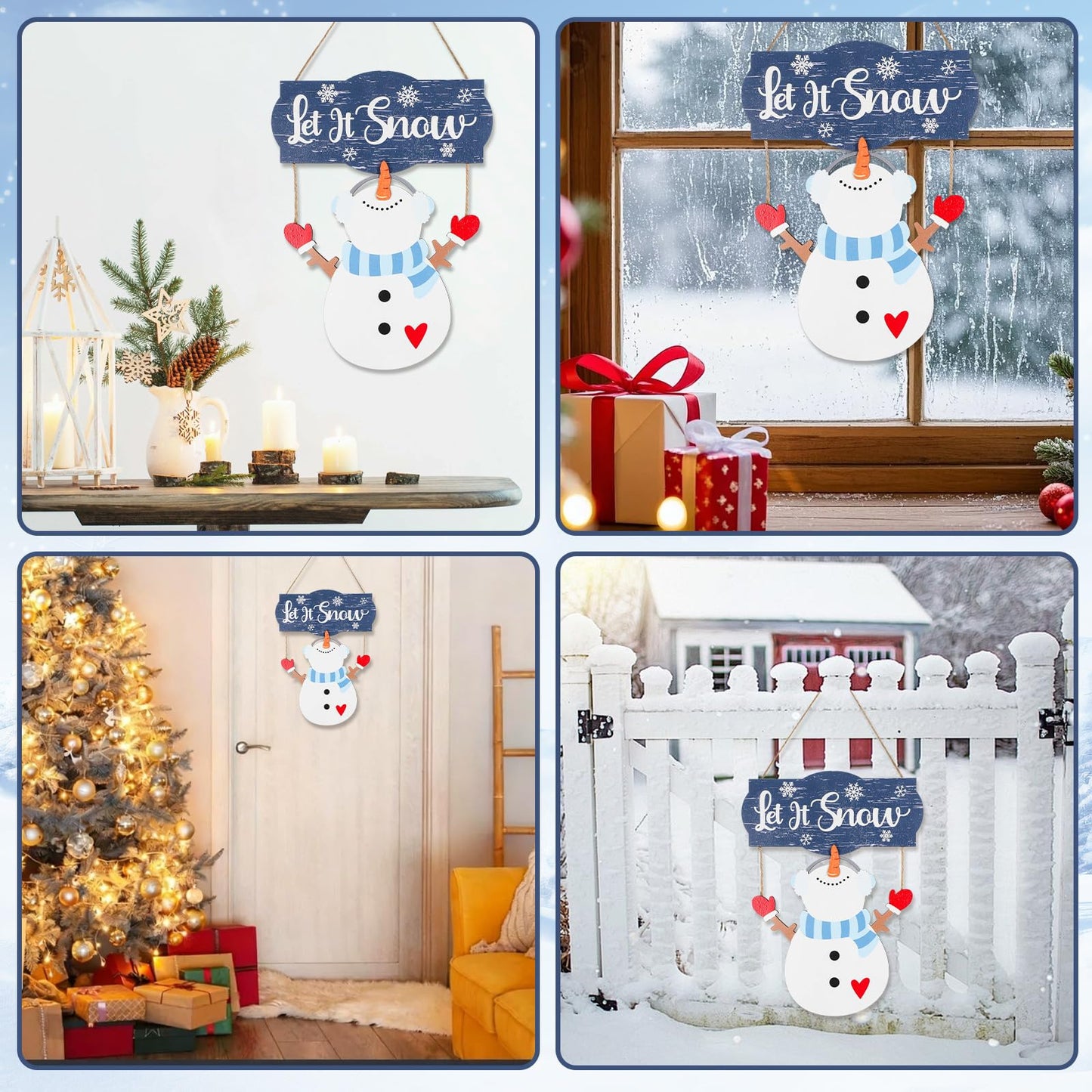 Winter Snowman Sign Decorations, Wooden Let It Snow Snowman Door Sign, Winter Decor for Door Wall Christmas Holiday Home Office School Decor (Snowman)