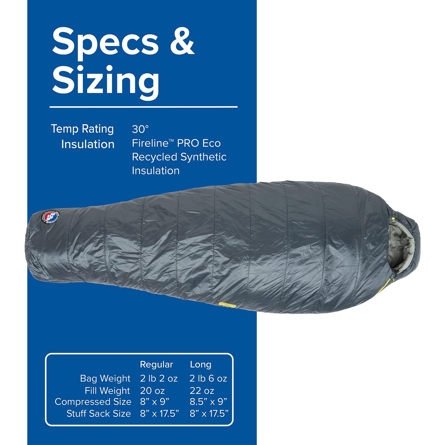 Big Agnes Anthracite - Backpacking Sleeping Bag, 3 Season, Lightweight, Compact, Slate, 30 Degree (Left-Zip), Long