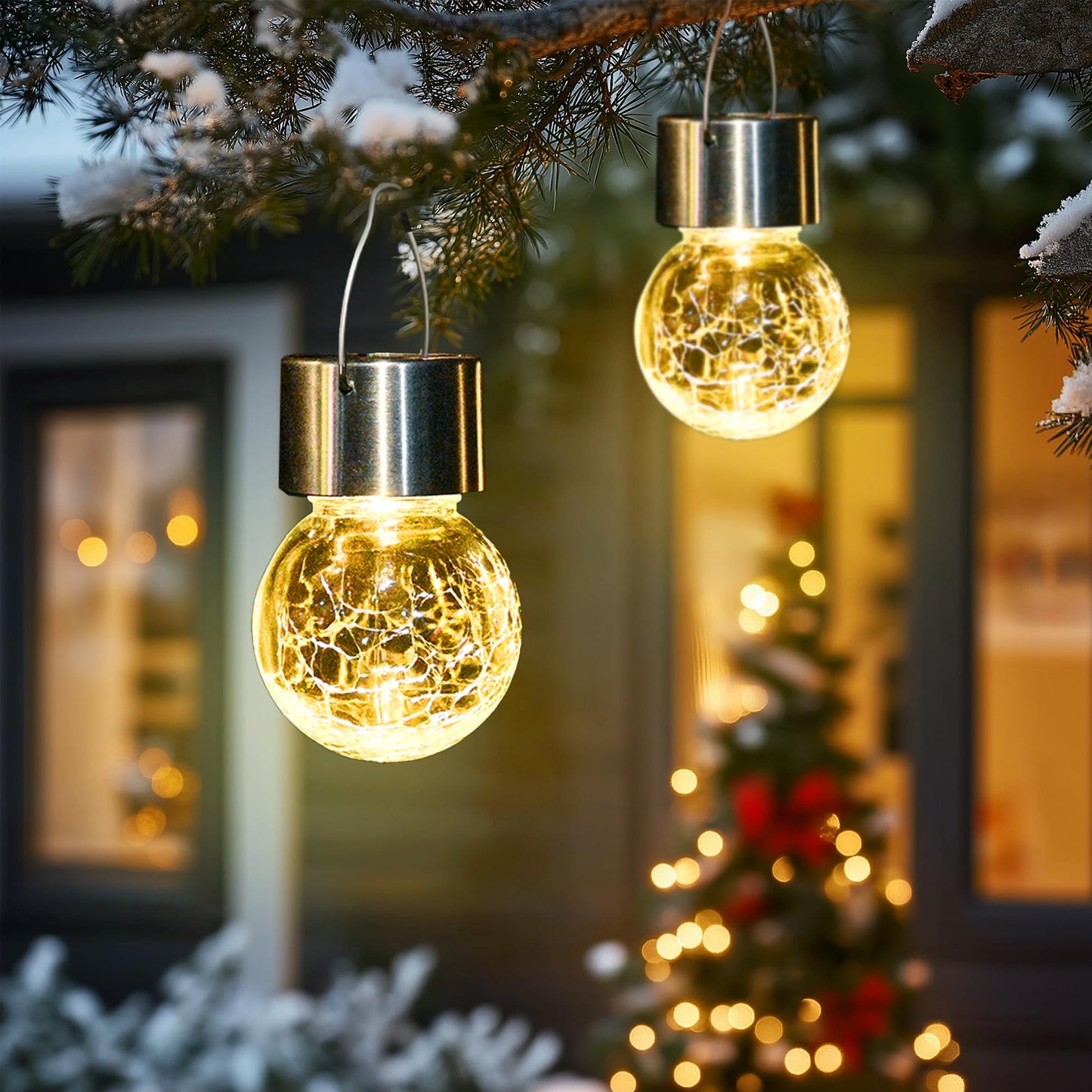 SOLPEX Hanging Solar Lights Outdoor, 8 Pack Decorative Cracked Glass Ball Light, Solar Powered Waterproof Globe Lighting, Hanging Globe Solar Lights for Garden, Yard, Patio, Lawn, Flower Bed