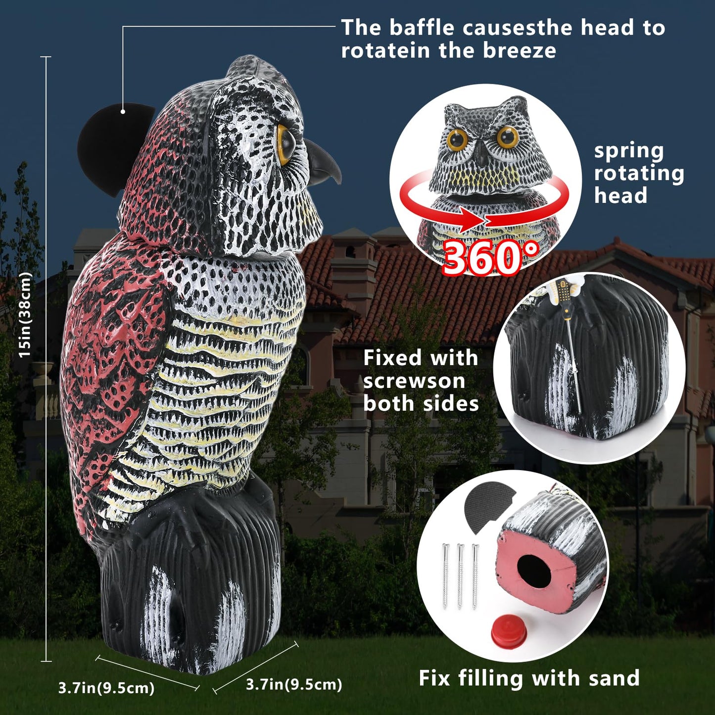 Cifavor Fake Owl for Garden with Rotating Head,Realistic Eyes & Waterproof Shape