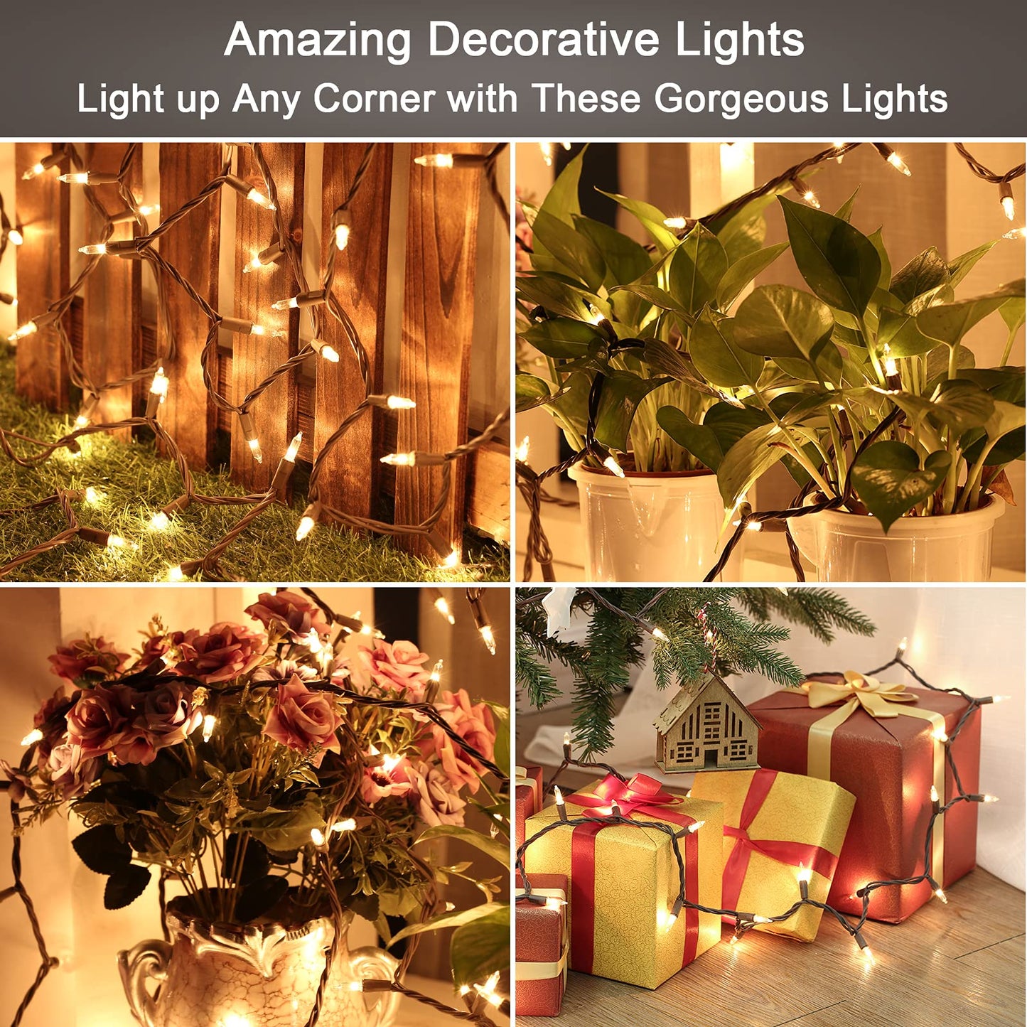 ODEETRONIC Clear Christmas Lights String, 21.63ft 100 Count Incandescent Brown Wire String Lights, UL Certified Outdoor Christmas Light, Connectable Indoor Tree Lights for Wedding Party, Warm White