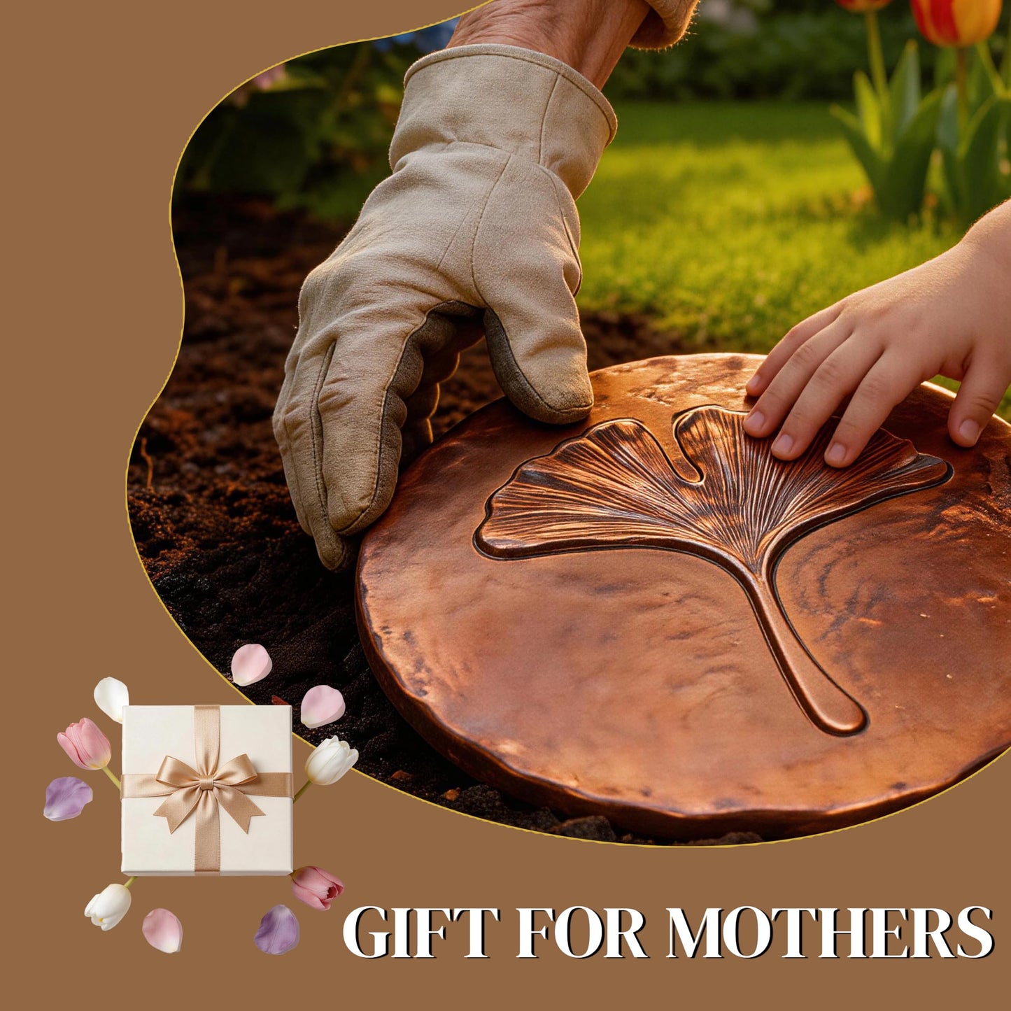 Stepping Stones Outdoor Set of 3, 10.8" Antique Ginkgo Bronze Garden Stones Outdoor Decorative Set – Grandma Mothers Day Gifts, Garden Memorial Stone for Loved Ones, Backyard Pathway Pavers, Walkway
