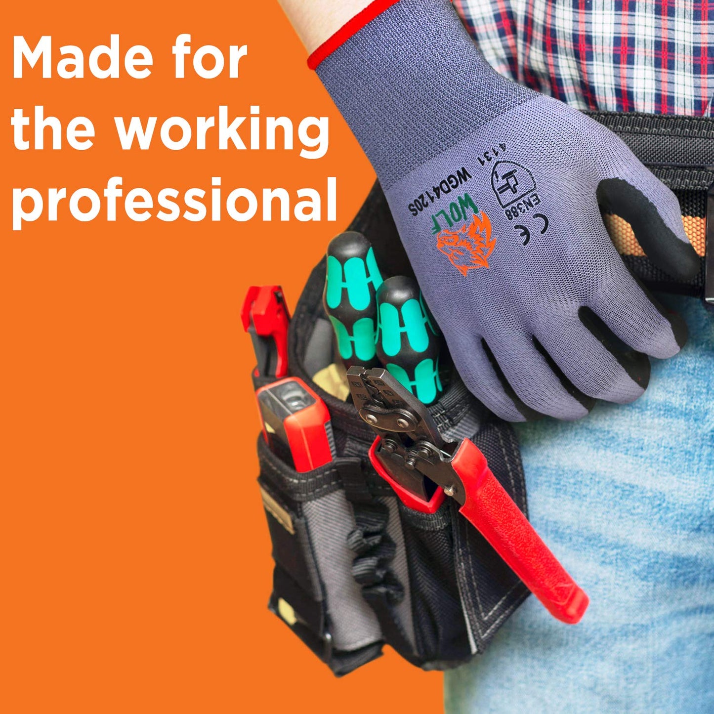 WOLF Ultra-Thin Nitrile Foam Palm Coated Glove with Tacky Dot Grip, Multi Purpose (12, Medium)