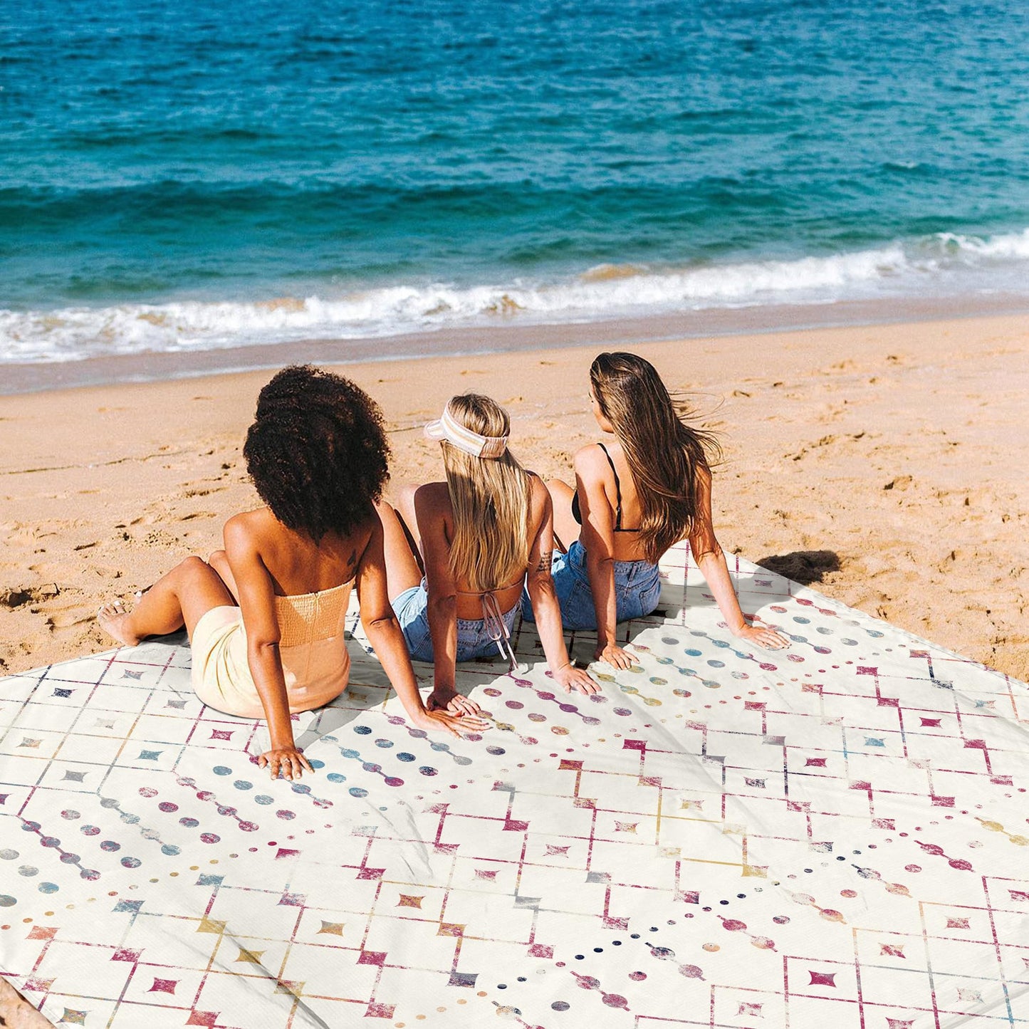 Beach Blanket Waterproof Sandproof, 10'X 9' Extra Large Oversized Beach Mat for 2-8 Adult, Quick Drying Lightweight & Durable Polyester Picnic Blanket for Outdoor, Travel, Camping, Hiking-Monaco