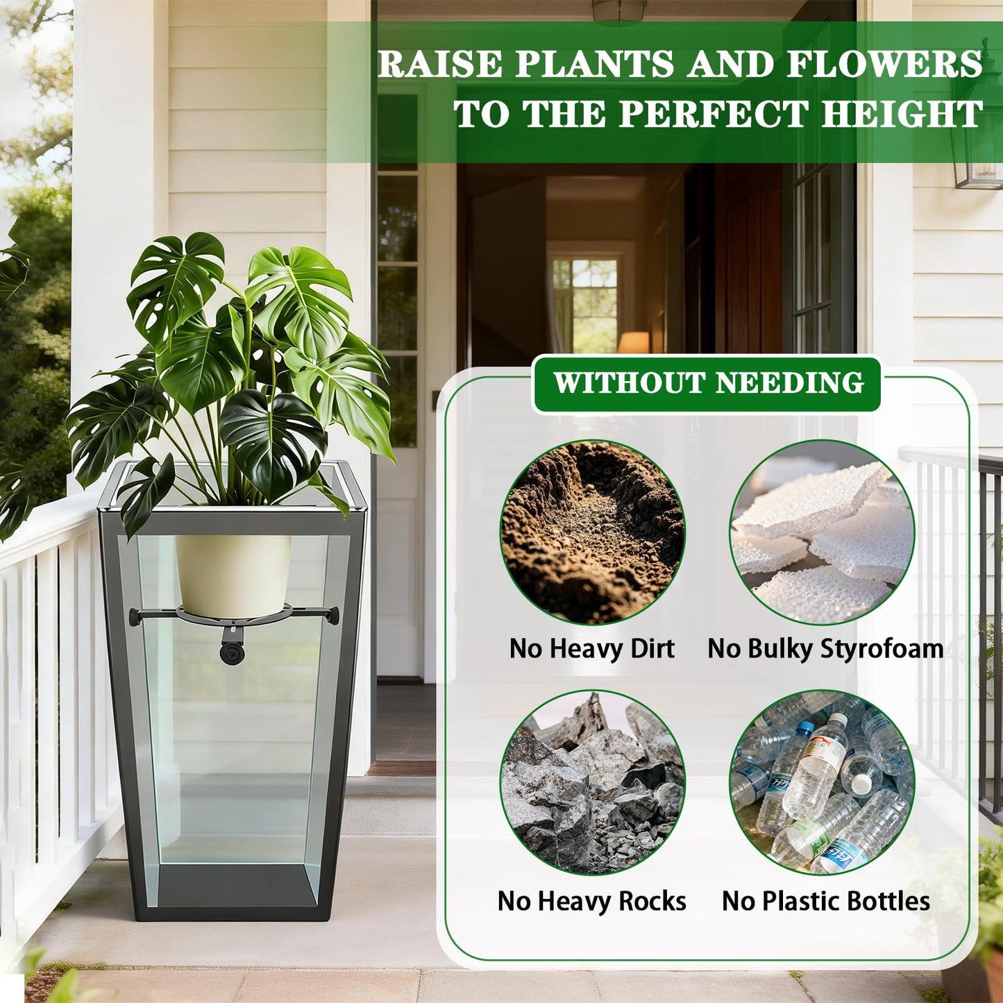 Adjustable Plant Risers for Inside Pots-100lb Heavy Duty Metal Plant Riser with Rubber Feet, Easy Assembly, Fits Round/Square/Tapered Pots, Indoor Outdoor Use (Adjustable Size Range:10-14"- 2Pack)