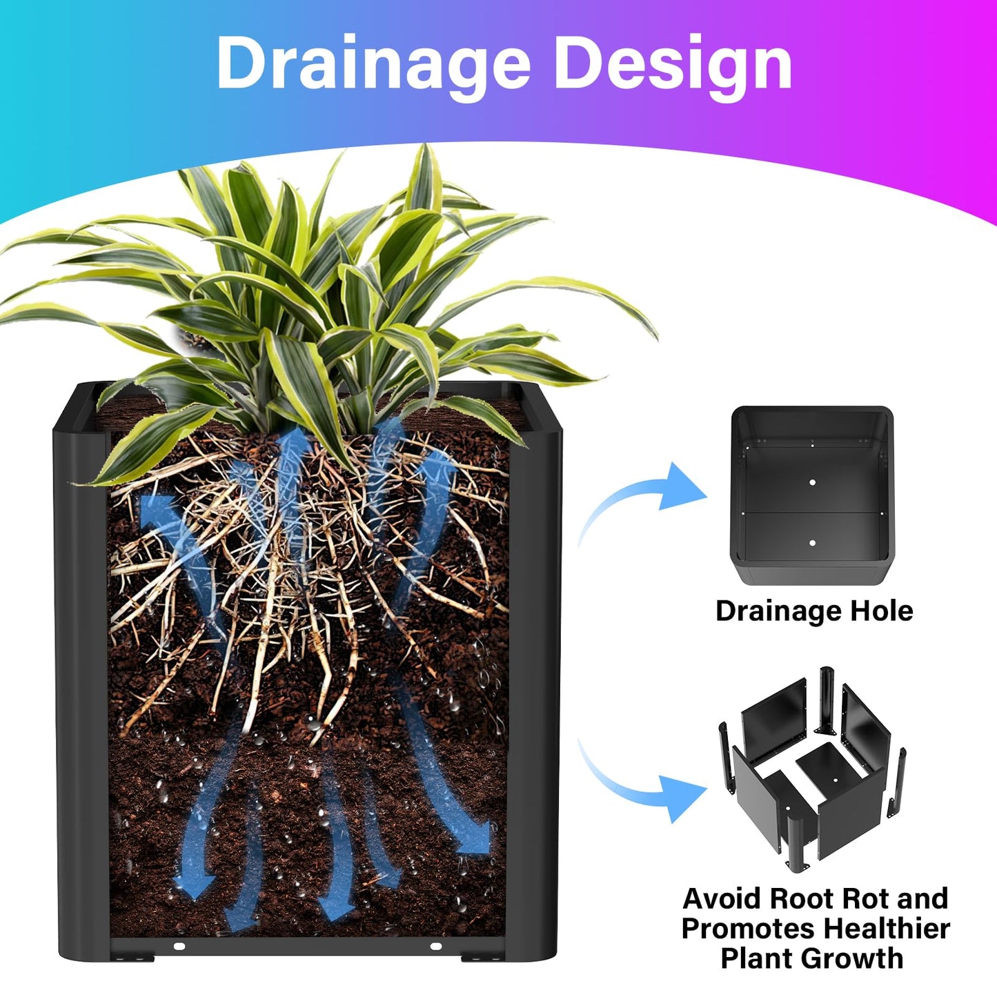 Gardenaire Large Metal Square Planter 26" L x 26" W x 26" H,Steel Planters for Outdoor Plants,Cube Planters for Outdoor Porch,Patio,Garden