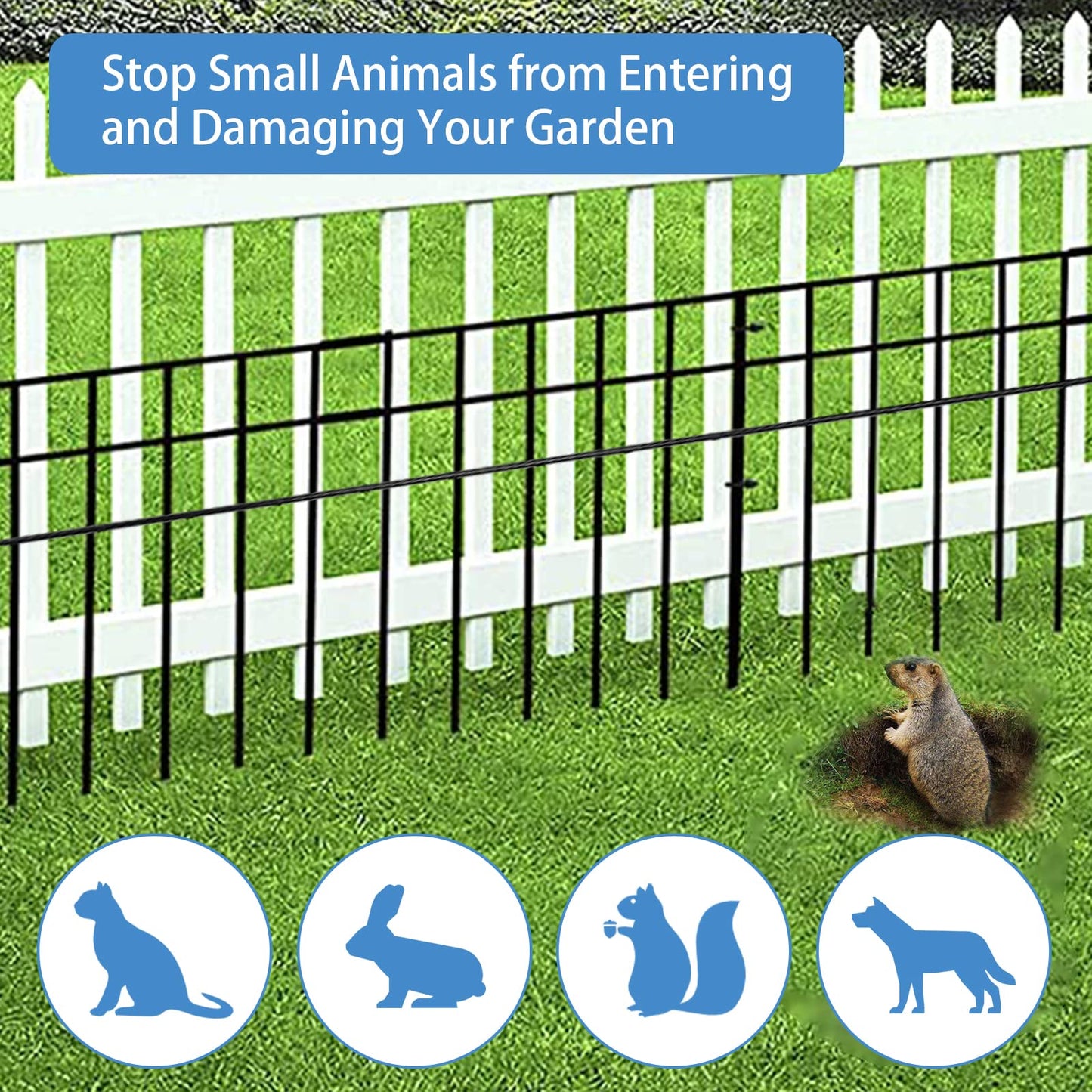 32x10-inch No Dig Animal Barrier Fence, 15 Pack Black Dig Protective Fence with 1.5 inch Spike spacing, Dog/Rabbit/Groundhog Underground Galvanized Outdoor Garden Metal Fence