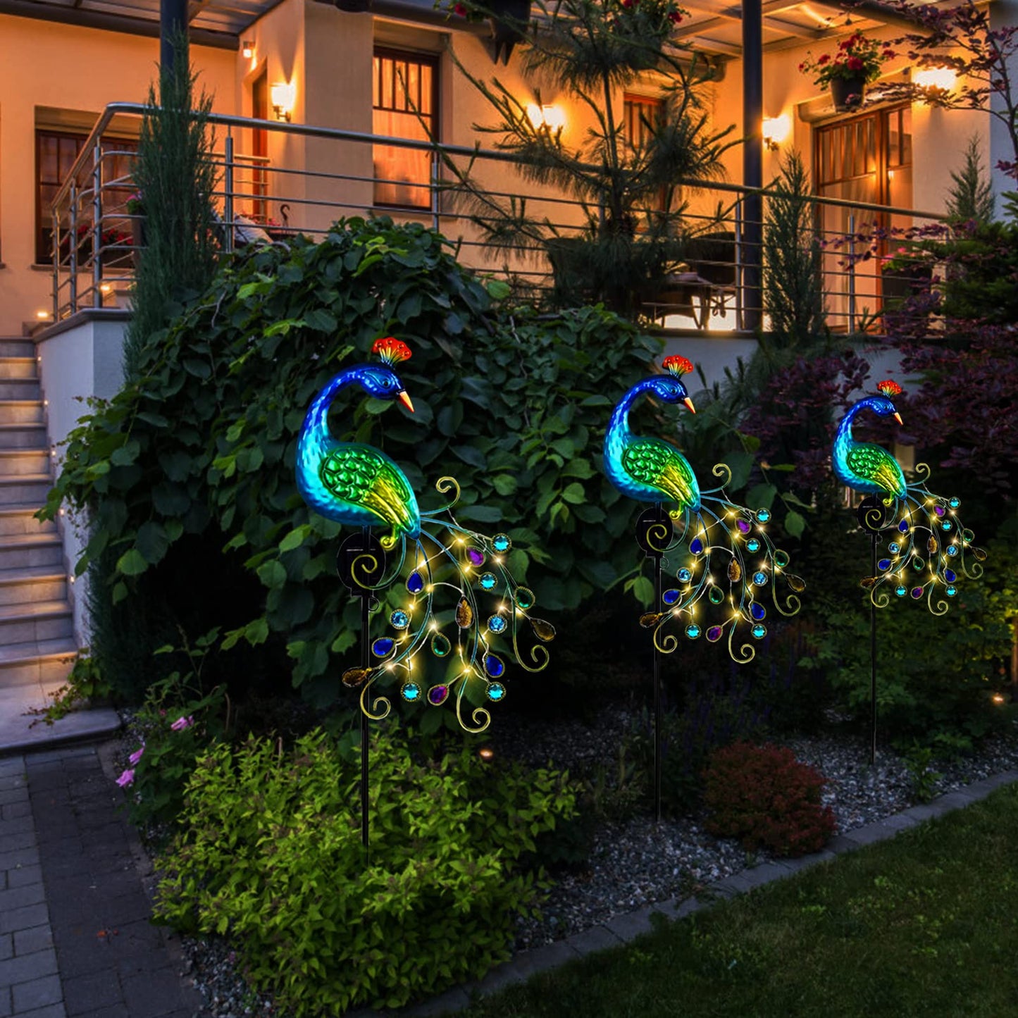 DREAMSOUL Metal Peacock Garden Solar Lights Outdoor Decorative Garden Stake Lights- Waterproof Peacock Solar Landscape LED Path Light Patio Yard Lawn Outside Decoration