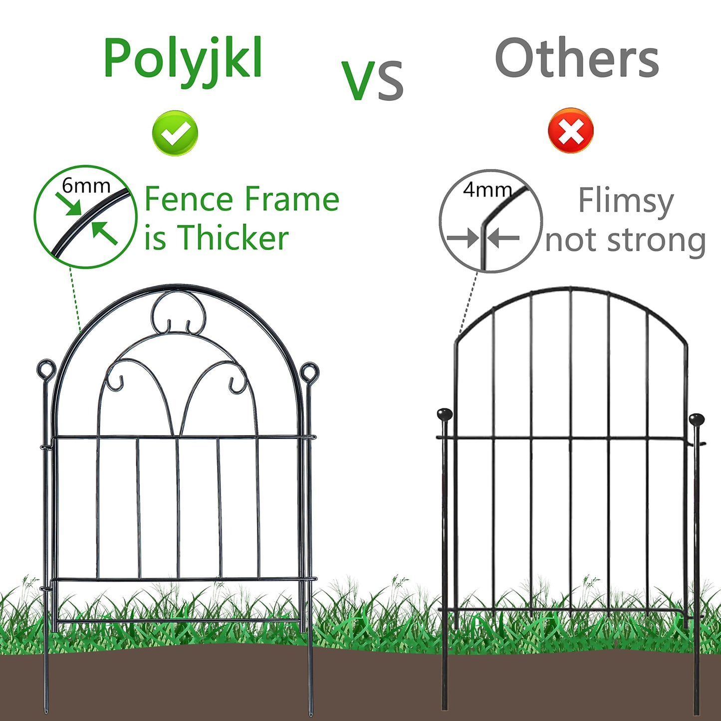 Garden Fence, 11ft(L) X 21in(H) 10 Pack Rustproof Metal No Dig Fence Panels, Garden Fencing Dog Fence Outdoor for Yard, Decorative Fences and Borders, Animal Barrier, Flower Bed, Patio