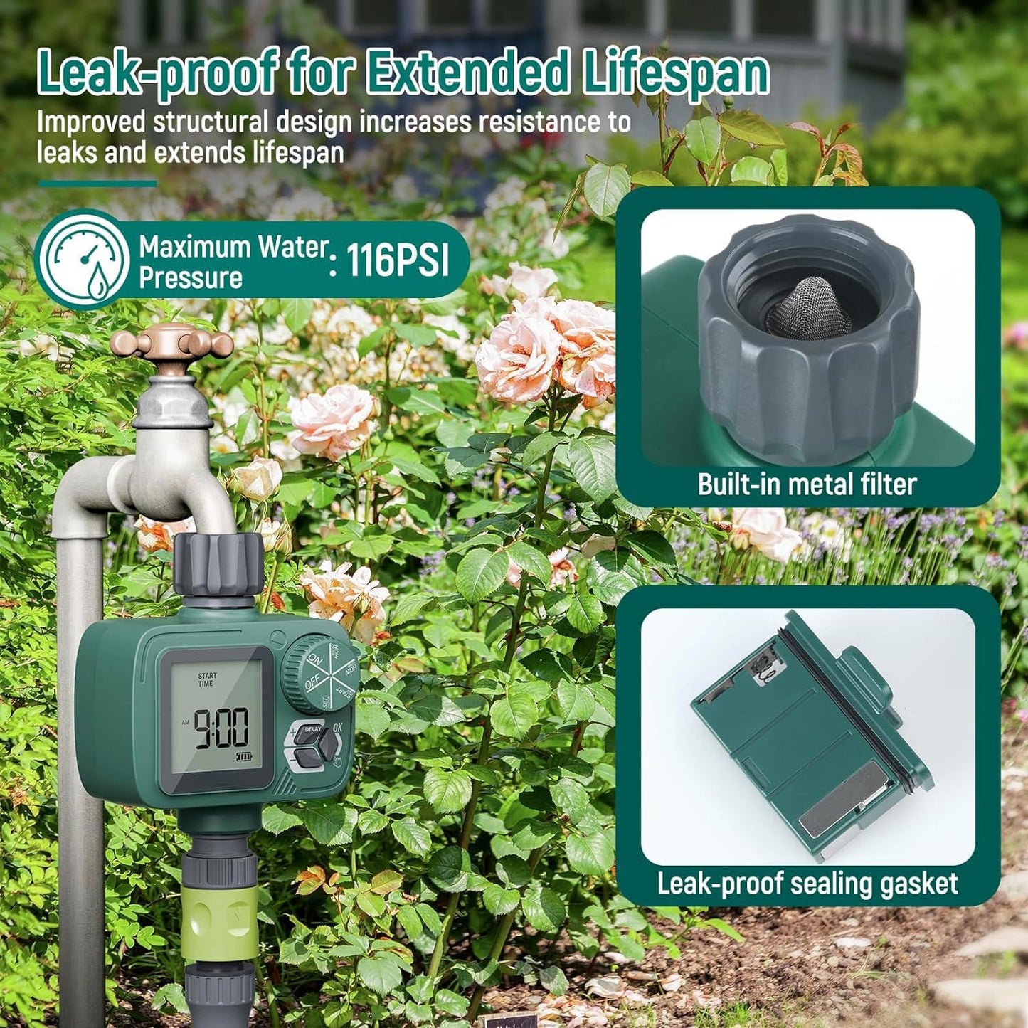 Sprinkler Timer: Programmable Hose Timer with Rain Delay/Manual/Automatic Watering System, Water Timers for Garden Hose, Digital Drip Irrigation for Yard Lawn Outdoor（1 Outlet）