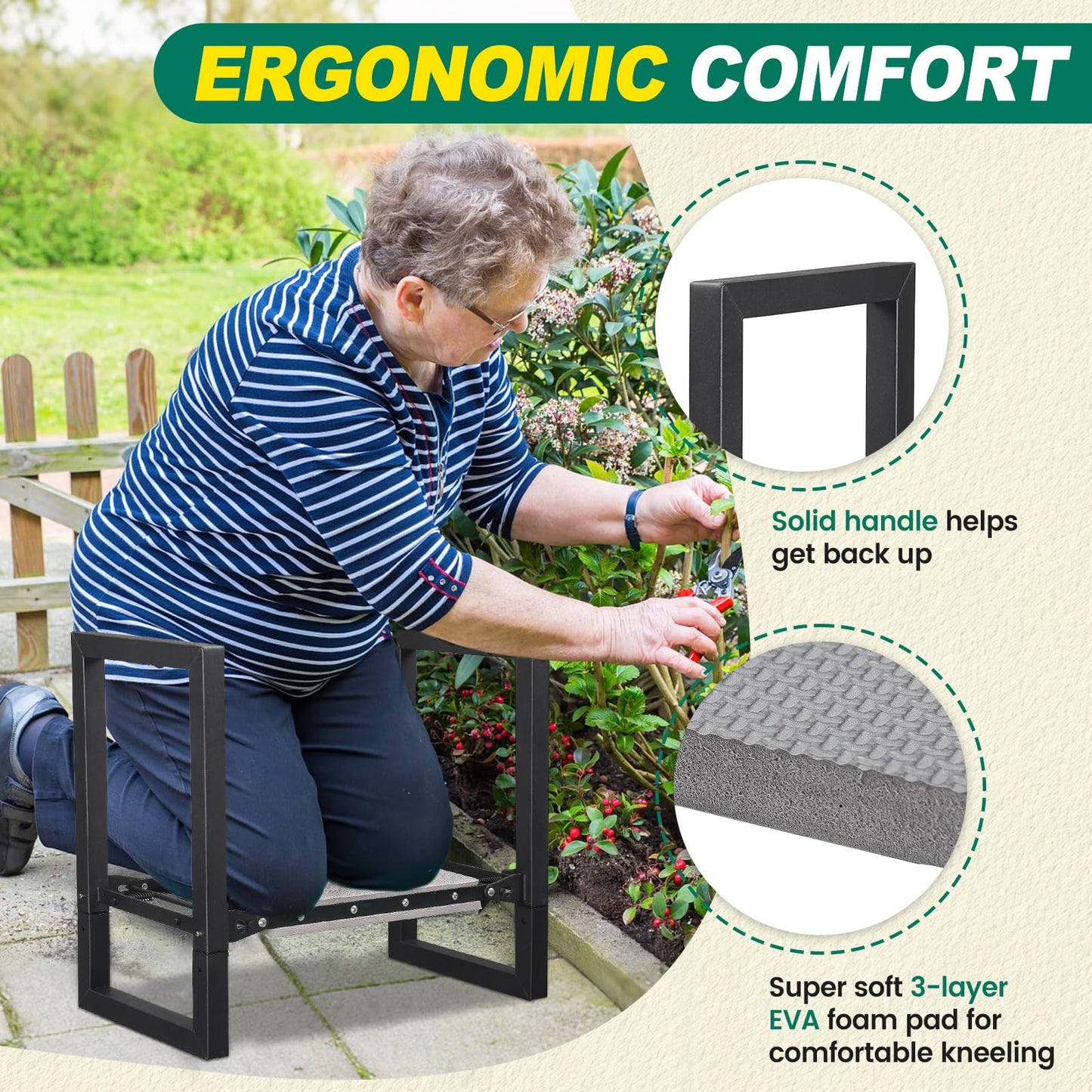 DIOVPLX Garden Kneeler and Seat - Heavy Duty Folding Garden Stool with Handles, Stable Kneeling Device Bench Chair Gardening Tools Gifts for Women Men Seniors Gardeners Outdoor Weeding Planting