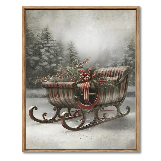 AIMAILON Vintage Framed Canvas Christmas Wall Art Decor Christmas Prints Winter Snowy Roads Paintings for Wall Sleigh Forest Landscape Snowflakes Prints Home Decoration 8x10
