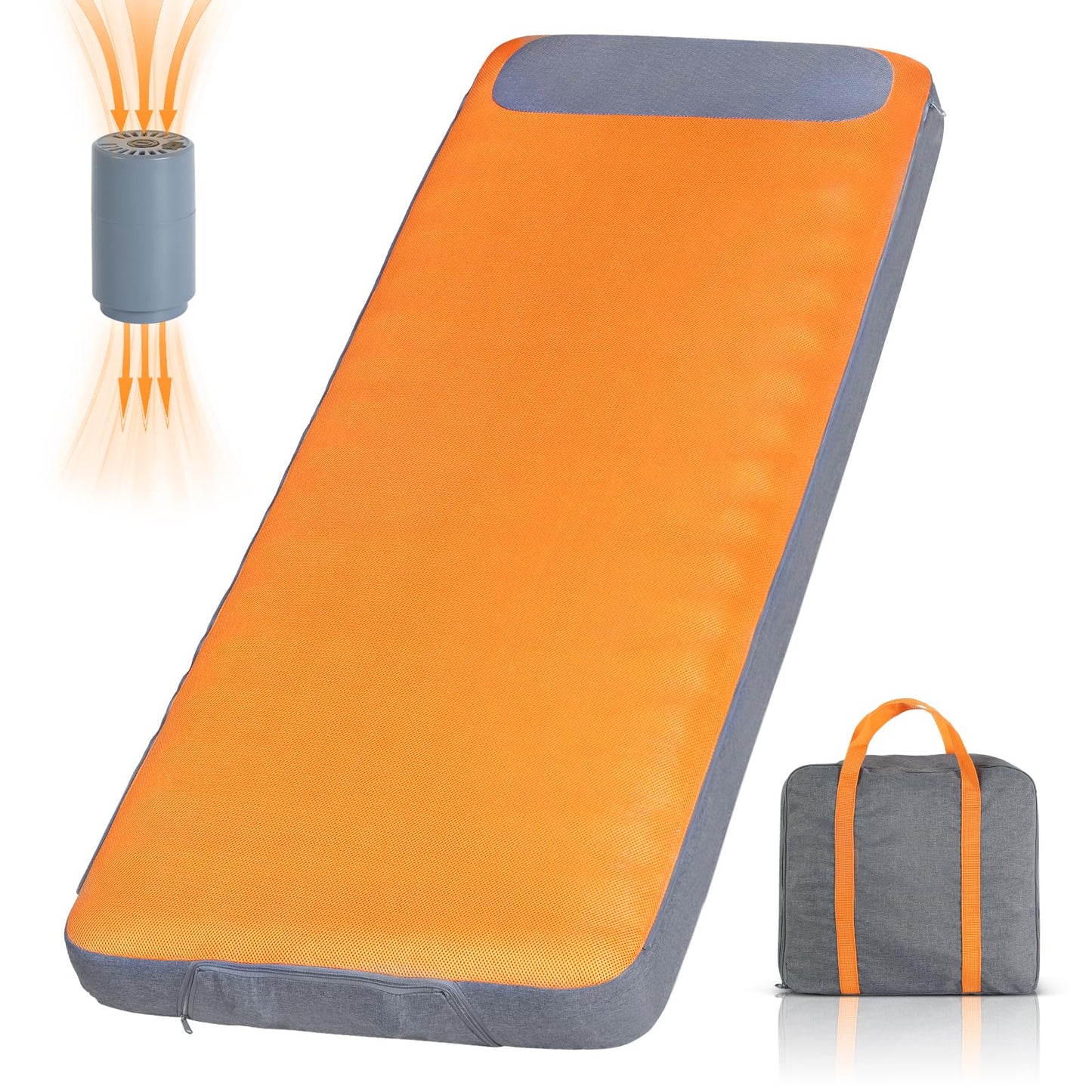 Sleeping Pad, 5.5" Thick Self Inflating Sleeping Pad with Electric Pump,4 Season Camping Mattress Pad with Built-in Pillow, Camping Essentials Gear for Hiking, Backpacking,Tent Use,Camping(Orange)