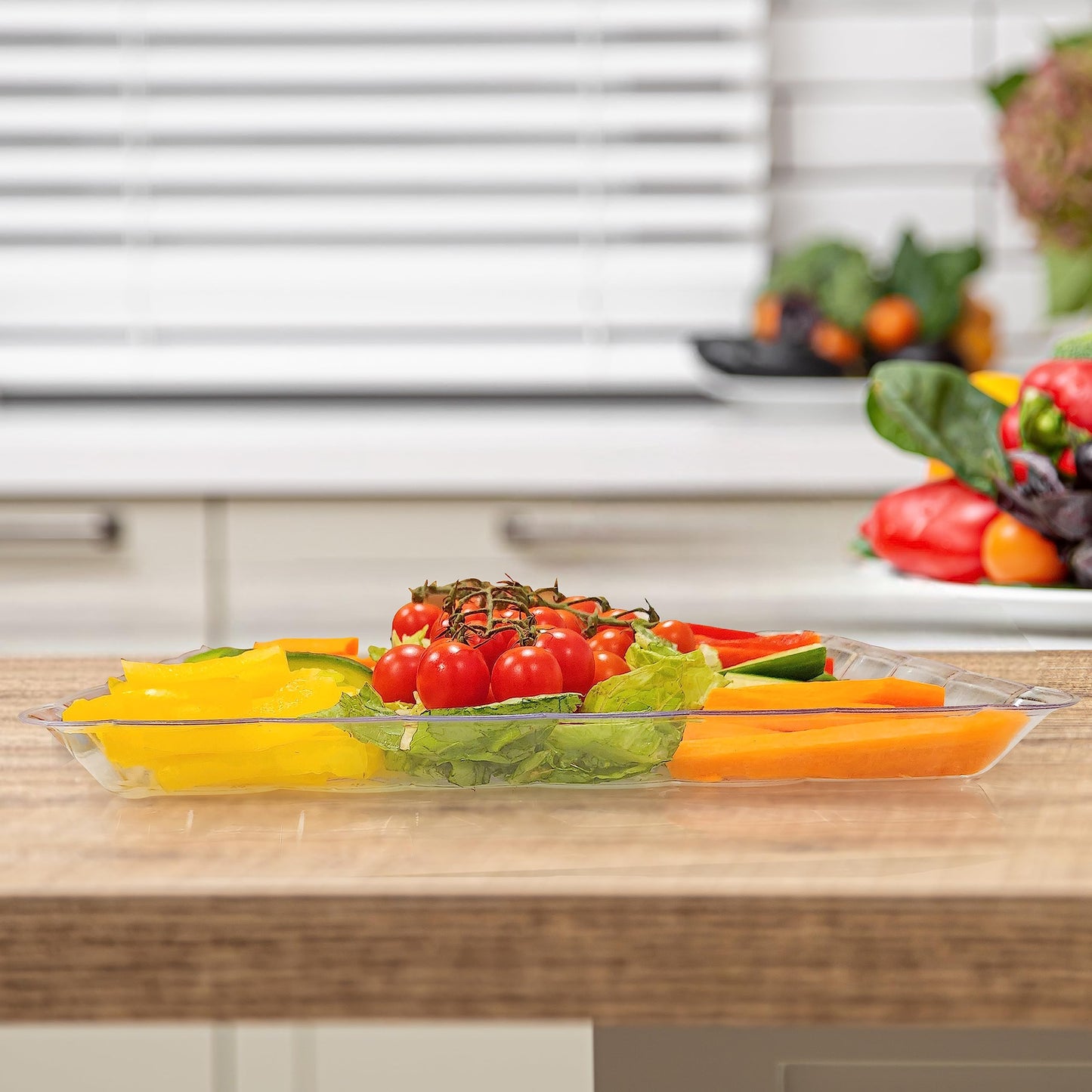 6 Pack Clear Plastic Serving Trays for Party, 9 x 13 Inch - Heavy Duty Plastic Trays for Food - Rectangular Party Serving Trays and Platters - Clear Disposable Trays