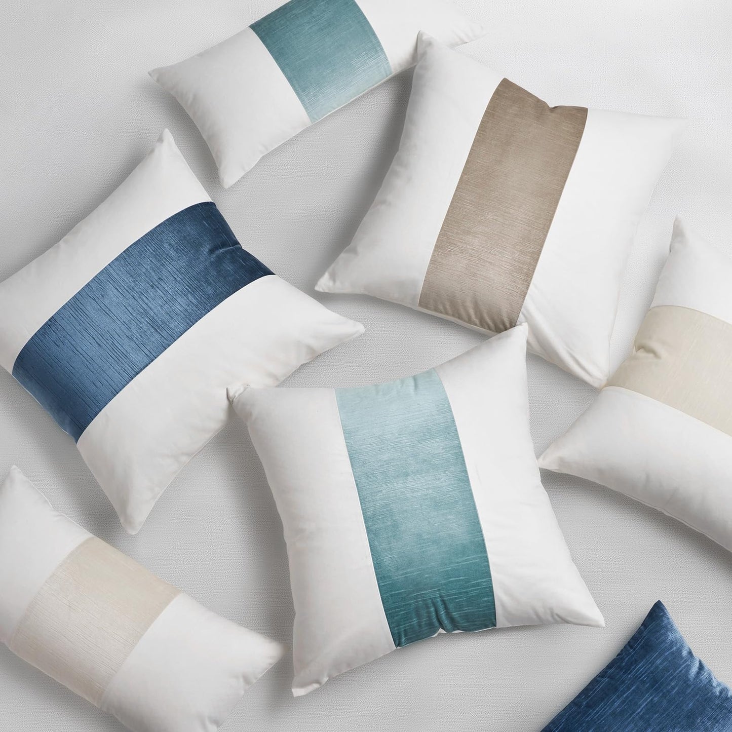 EVERGRACE x Kinsey Walsh Signature Velvet Panel Cotton Pillow Covers Set of 2, Decorative Pillow Covers 22"x22" for Couch, Square Cushion Cases for Sofa Bedroom Living Room, Blue Topaz