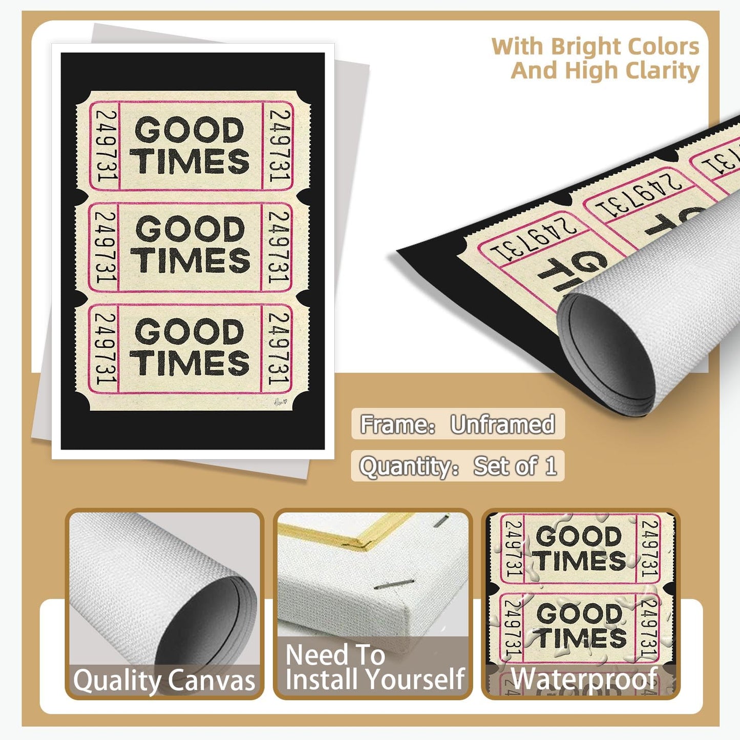 Trendy Wall Art Prints Poster Retro Good Times Ticket Print Black White Canvas Wall Art Retro Trendy Preppy Wall Decor For Bar Cart Teen Girls Living Room Bedroom Gallery 8x12in Unframed