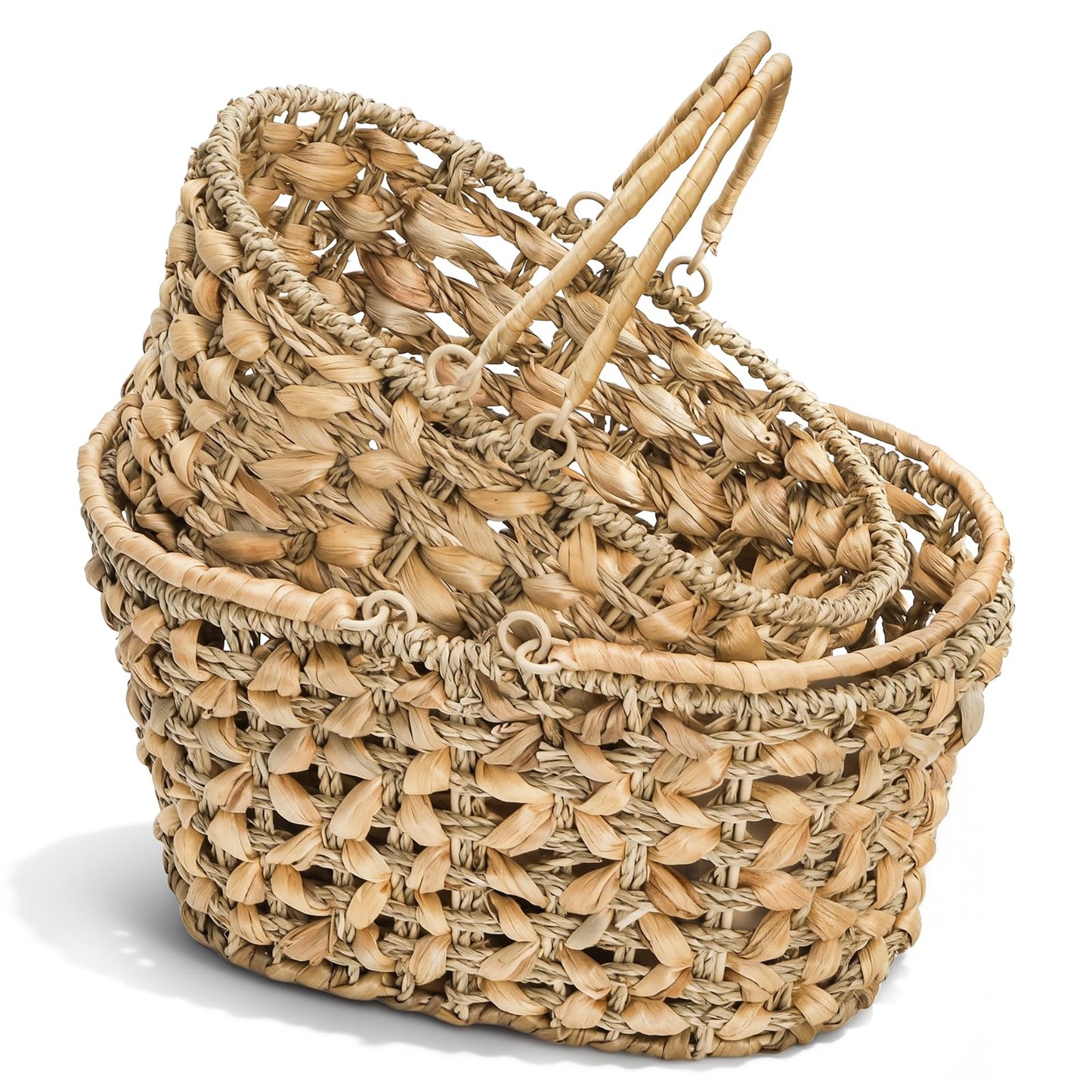 SOUJOY 2 Pack Wicker Picnic Basket with Handle, Natural Hand Woven Rattan Easter Baskets, 13" and 11" Nesting Gift Baskets for Outdoor, Camping, Garden, Wedding, Home Organization