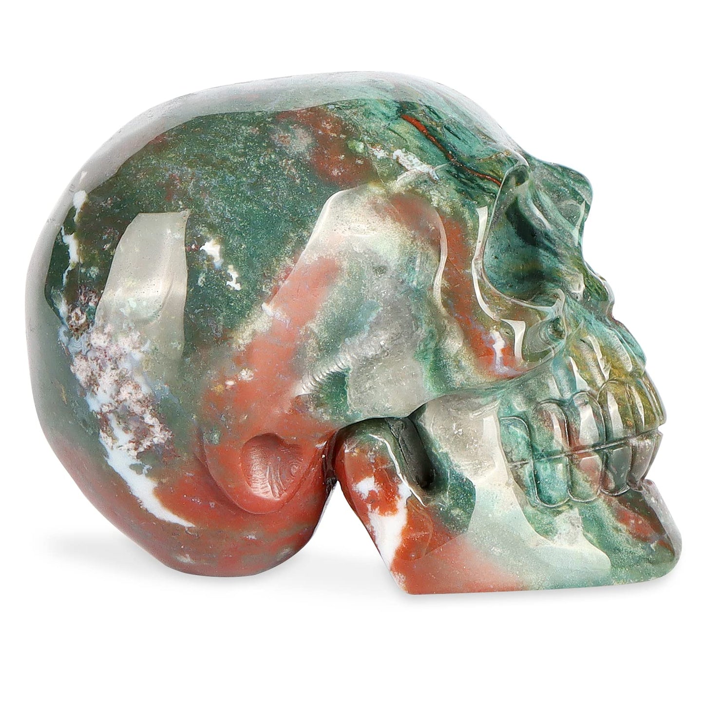 LEADGEM 3.0" Ocean Jasper Crystal Skull Head Decor Figurine Healing Stone Carved Sugar Skull Stutue Sculpture Ornament for Day of Dead Decorations Home Office
