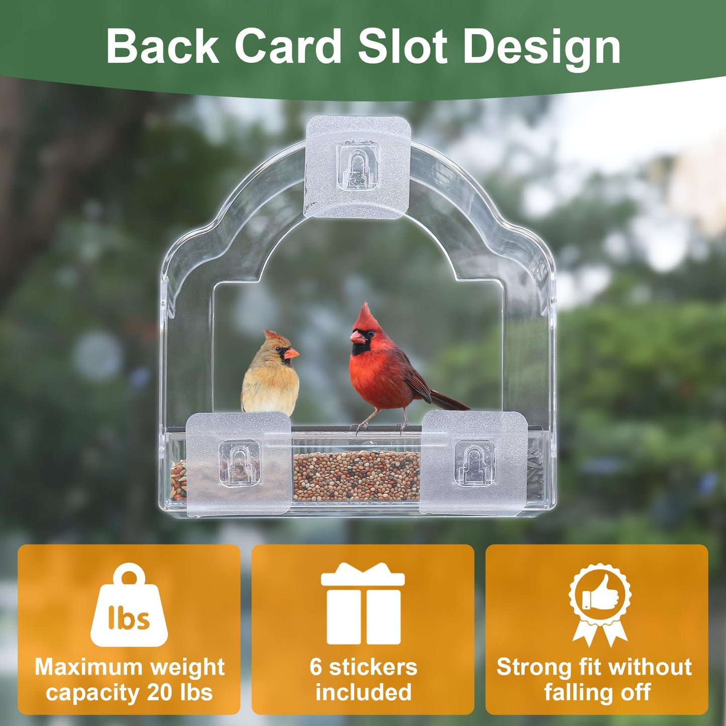 Decflow Window Bird Feeders for Outside, Clear Bird Window Feeder with 3 Pairs of Strong Stickers, Transparent Acrylic Birds House for Window Viewing, Removable Tray, Wild Birds Watching Present